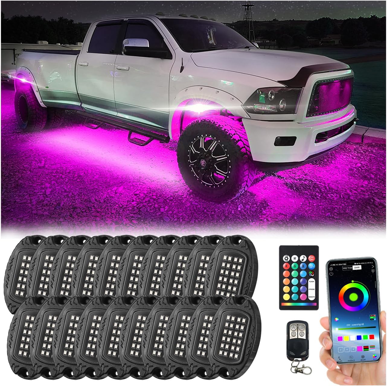 20 Pods Segmented Metal RGB LED Rock Lights Kit for Trucks