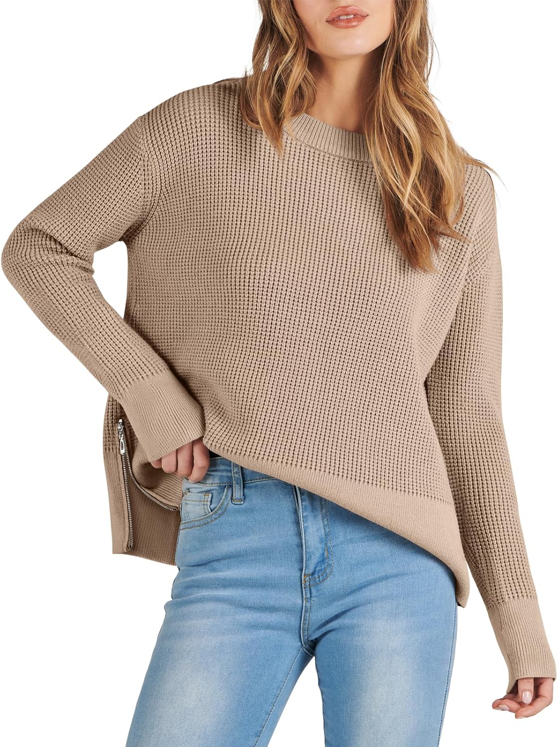 Waffle Sweaters for Women: Cozy Long Sleeve Pullover Style
