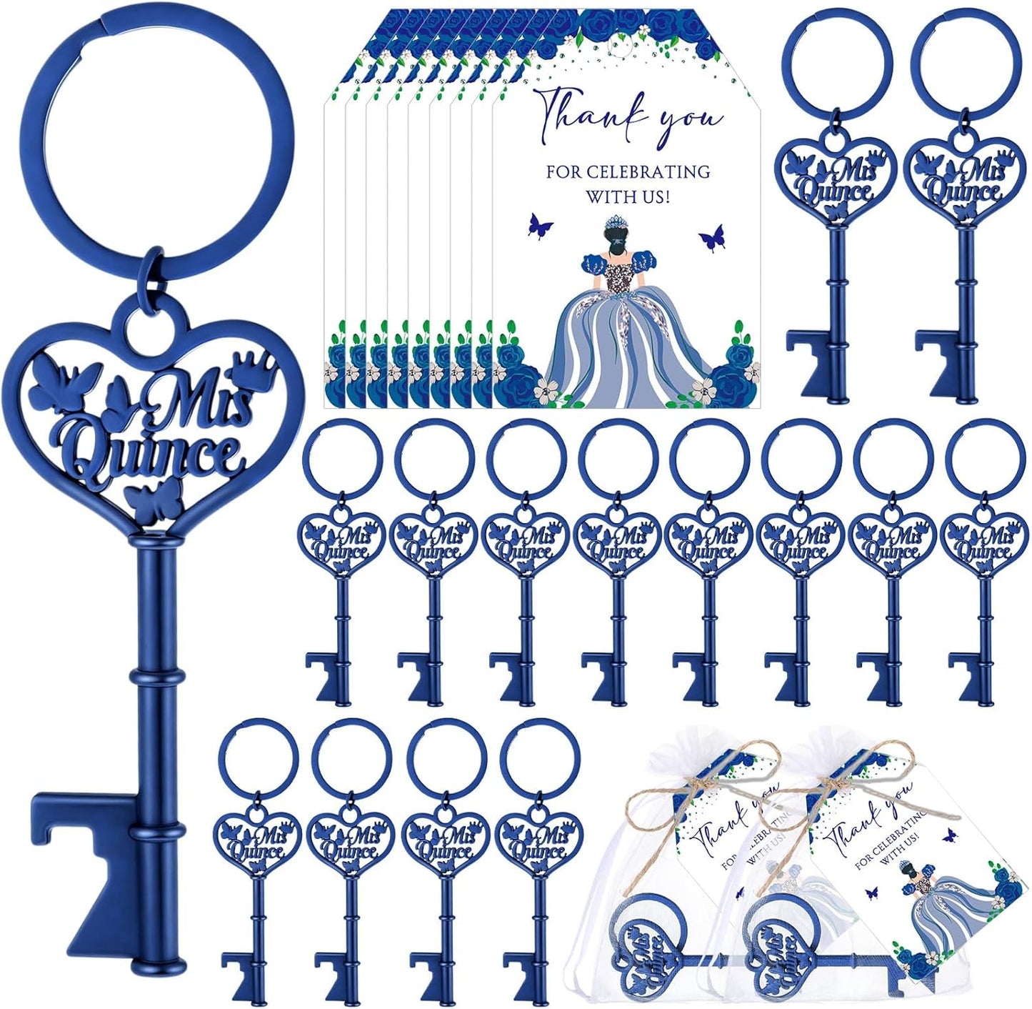 50 Sets Quinceanera Party Favors with Butterfly Keychain Openers