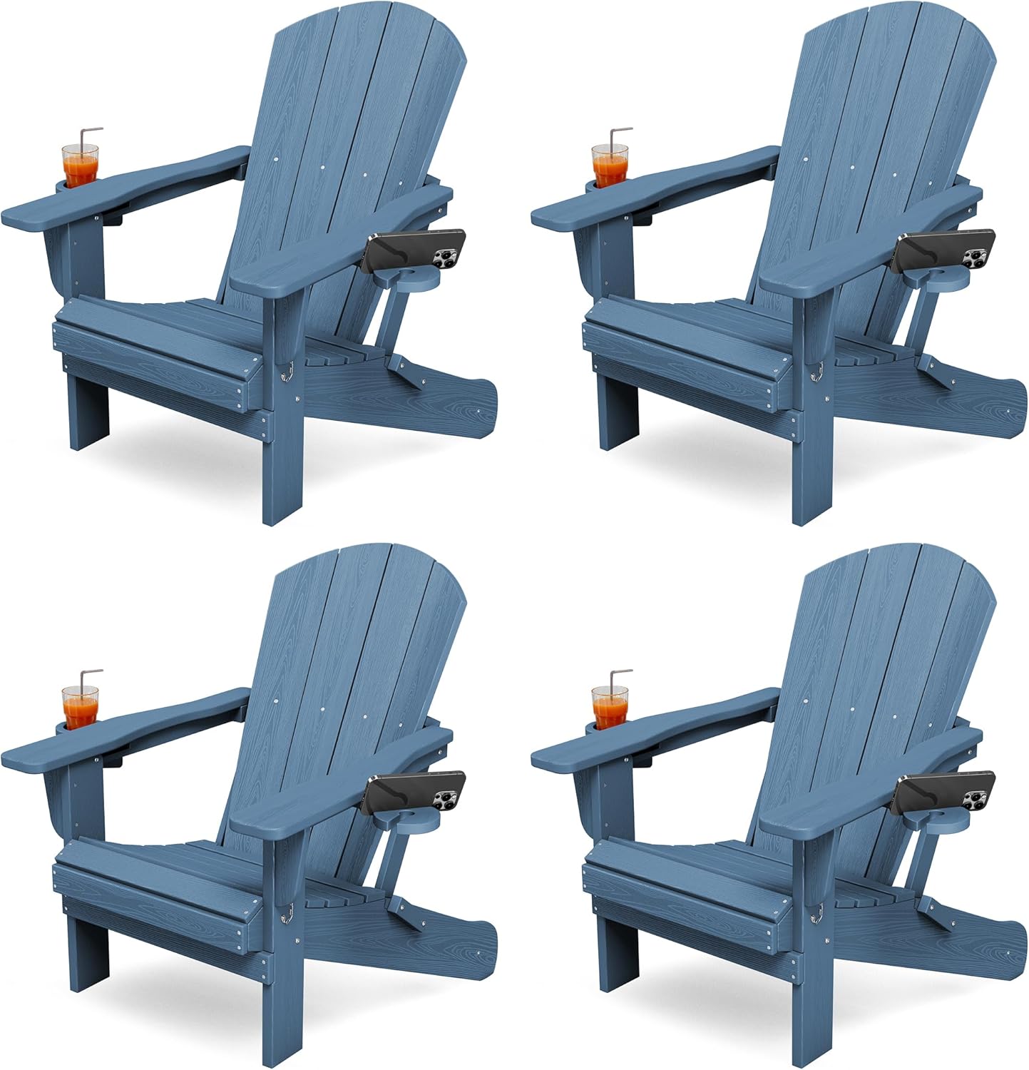 KINGYES Folding Adirondack Chair Set of 4 with Dual Cup Holders