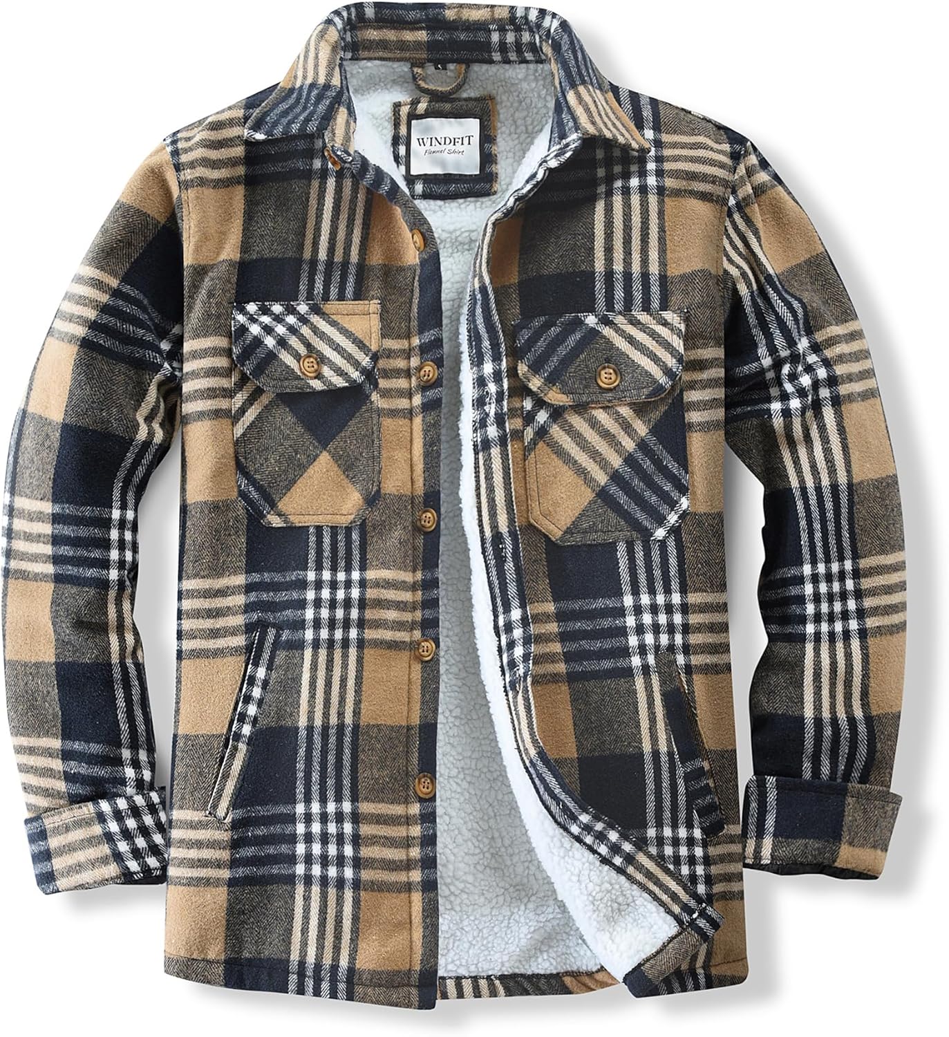Men's Cotton Sherpa Lined Flannel Shirt Jacket for Outdoor Use