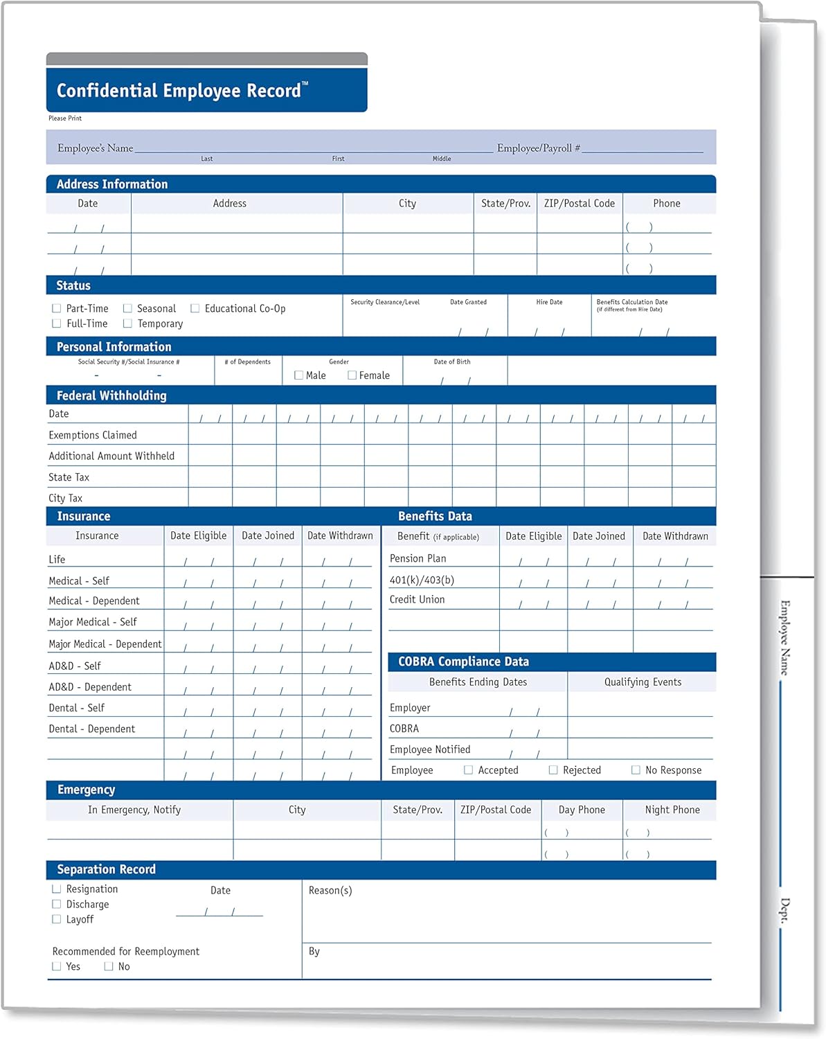 Confidential Employee Record Folder for HR Management - 25 Pack