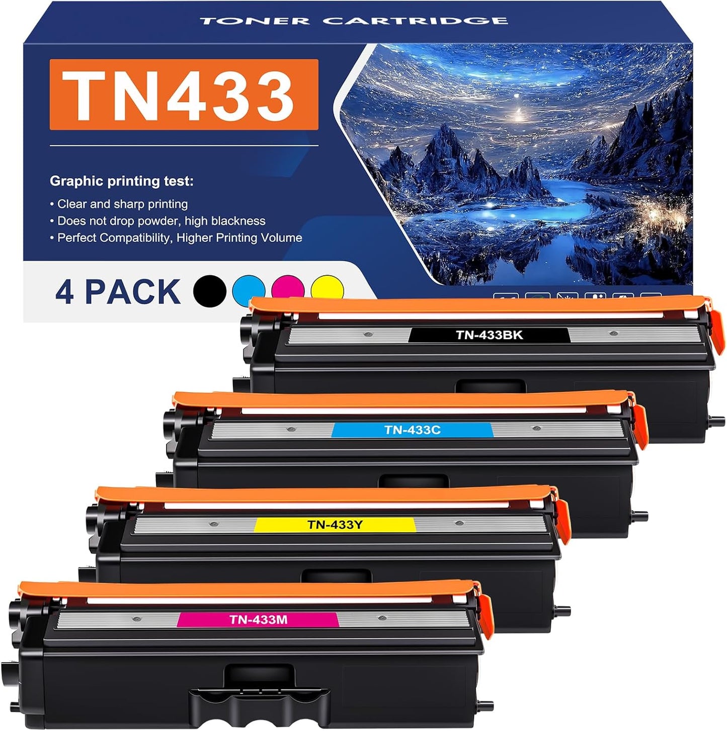 TN433 Toner Cartridge Set for Brother Printers - 4 Pack