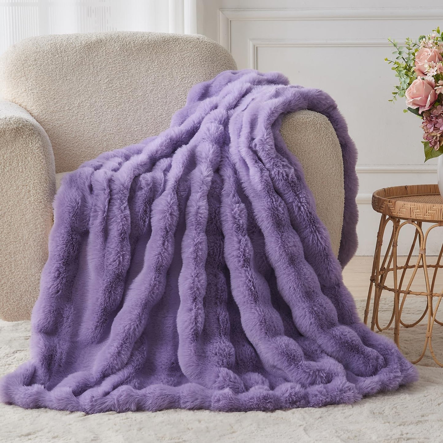 Lotus Karen Faux Fur Throw Blanket for Cozy Comfort and Style