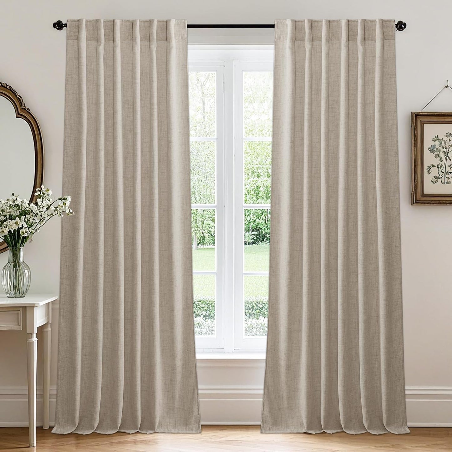 RYB HOME Natural Beige Linen Sheer Curtains for Elegant Spaces