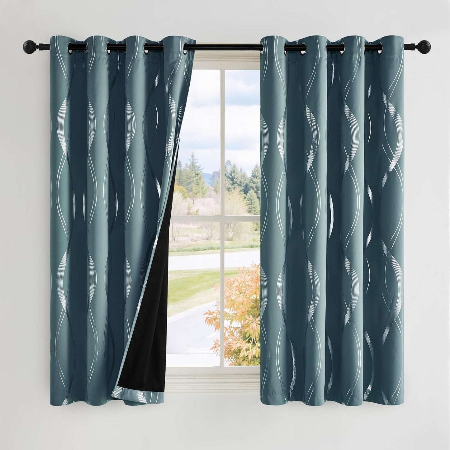 NICETOWN 100% Blackout Curtains for Living Room, Greyish Blue