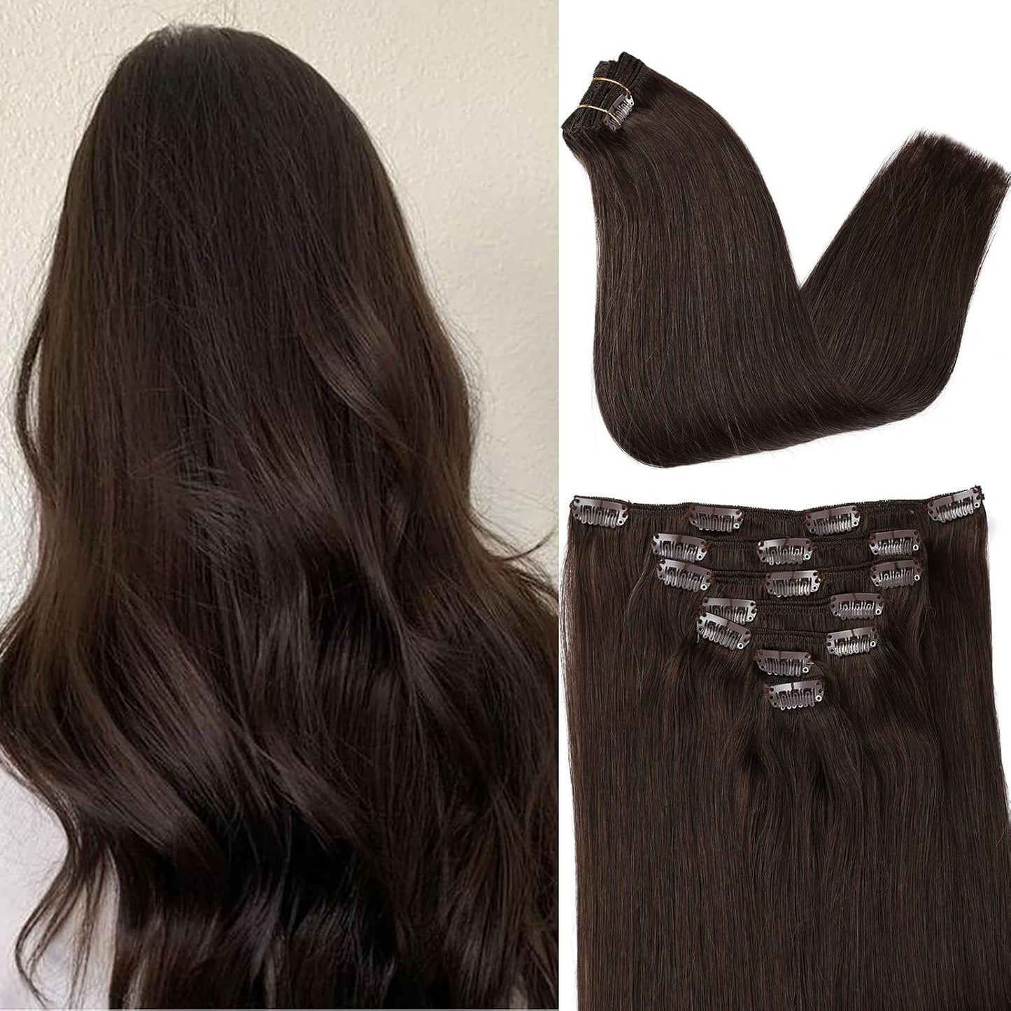 ORIGEN Clip in Hair Extensions for Women - 22 in Dark Brown