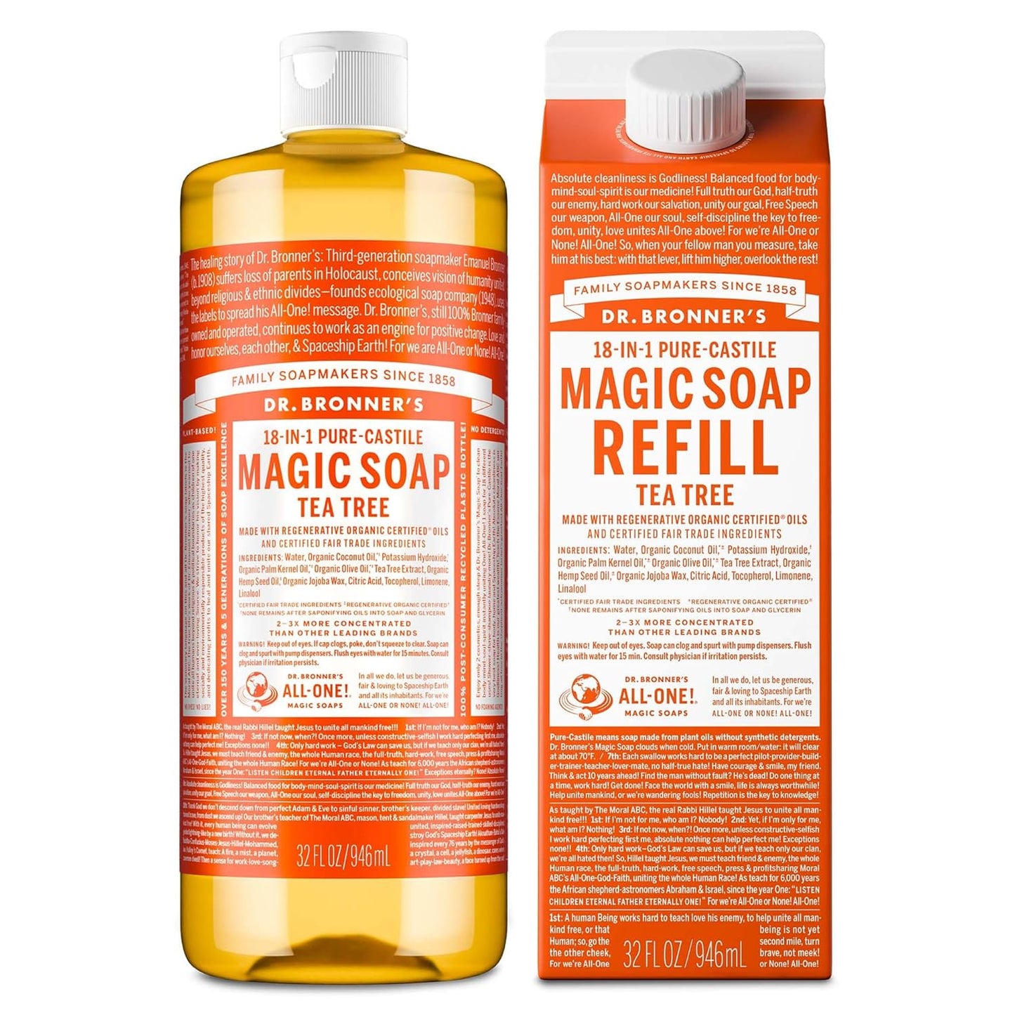 Dr. Bronner's Pure-Castile Magic Soap for Body, Face, Hair & More