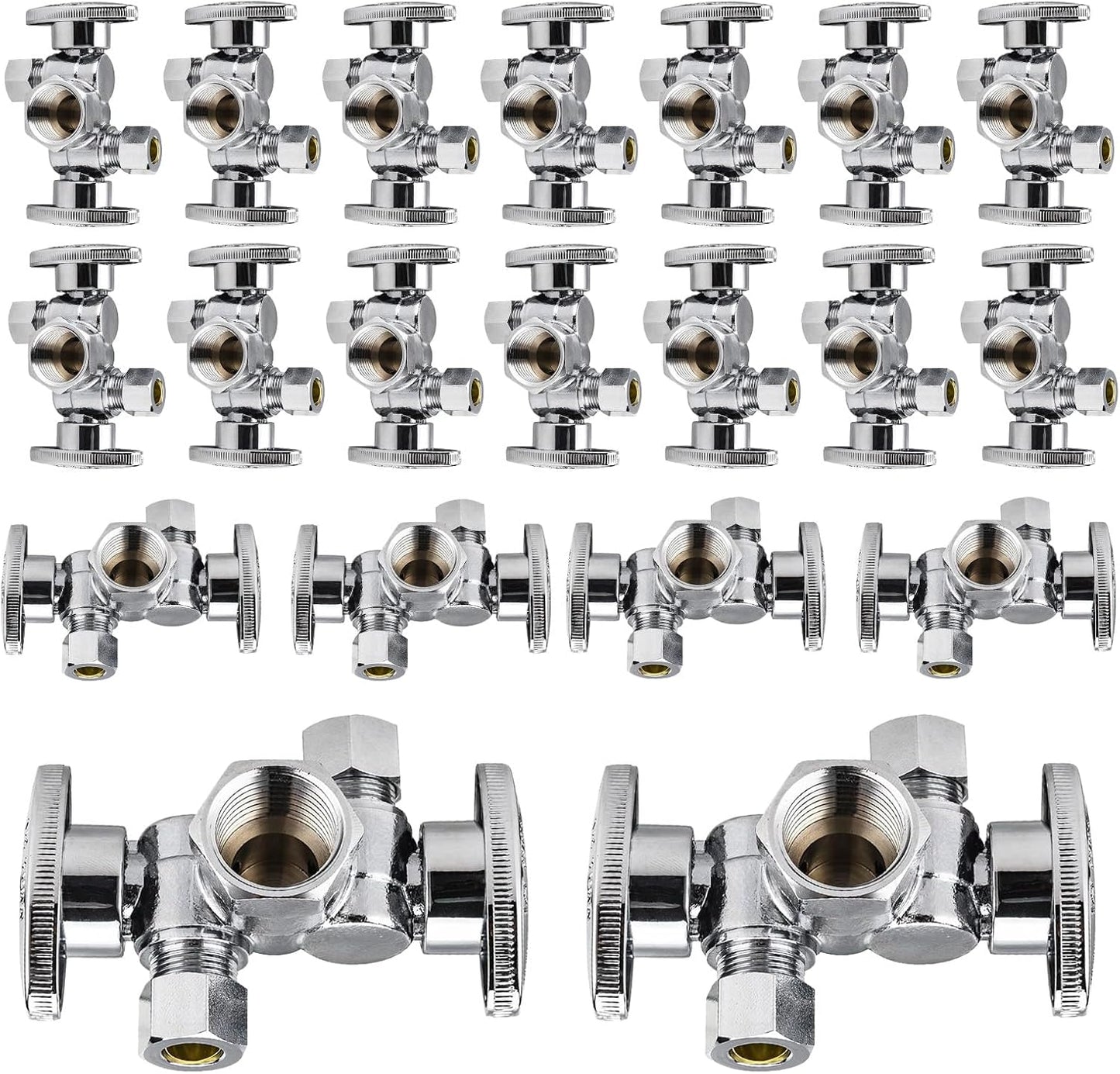 20-Pack 1/4 Turn Dual Compression Outlet Angle Stop Valve Set
