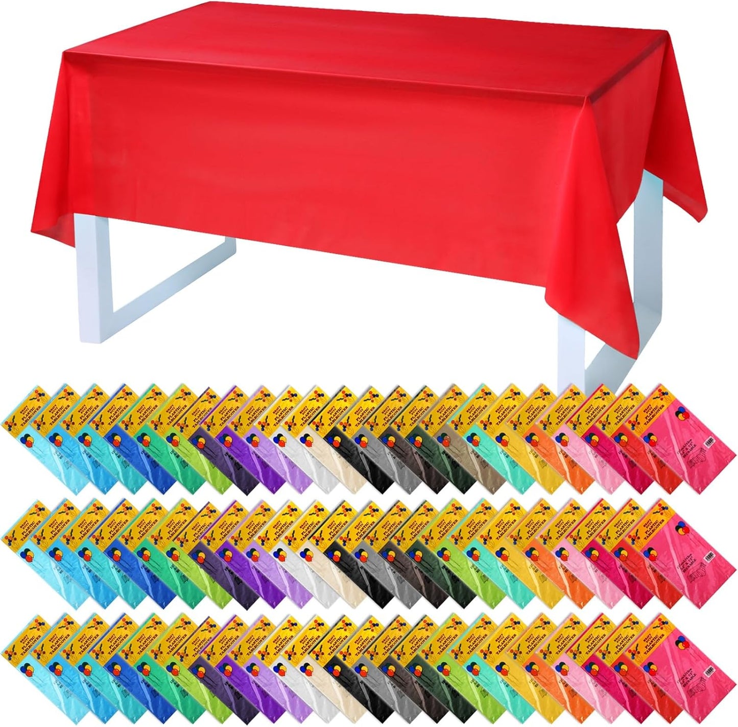 Colorful Disposable Tablecloths for Rectangle Tables - 69 Pack