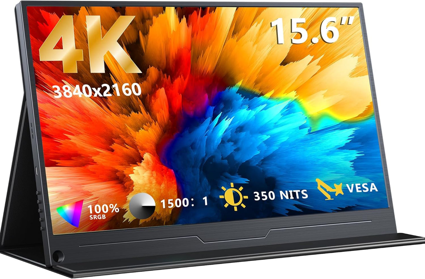 Immersive 4K Portable Monitor, 15.6 IPS, USB C HDMI, Speakers, Smart Cover