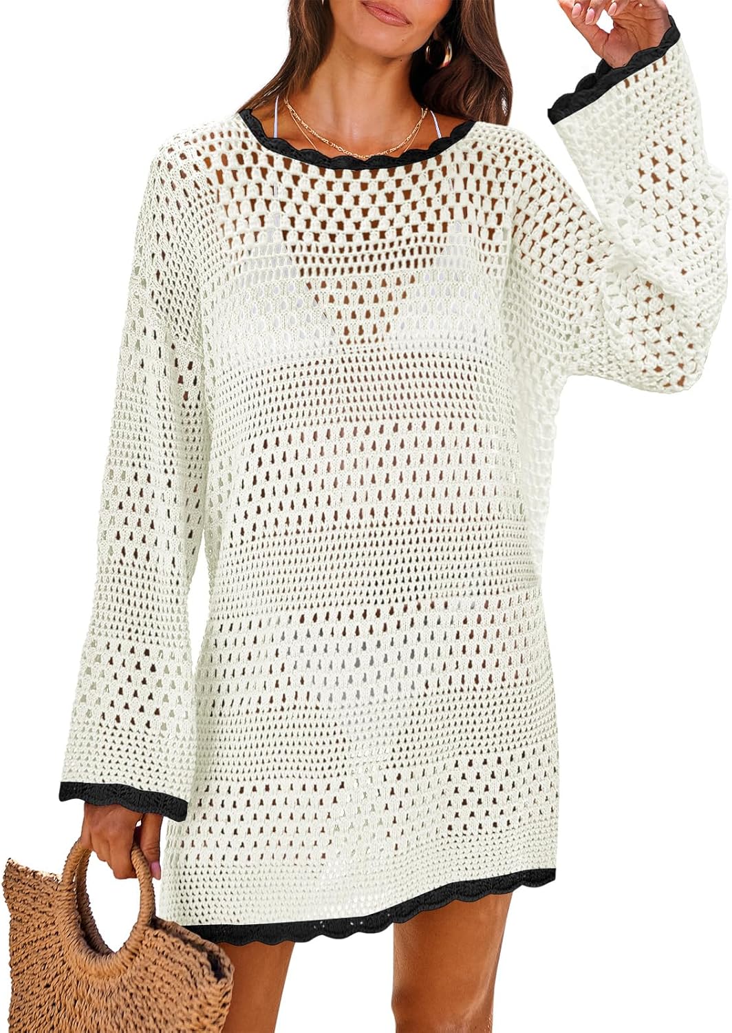 ANRABESS Women Swimsuit Crochet Swim Cover Up for Summer Fun