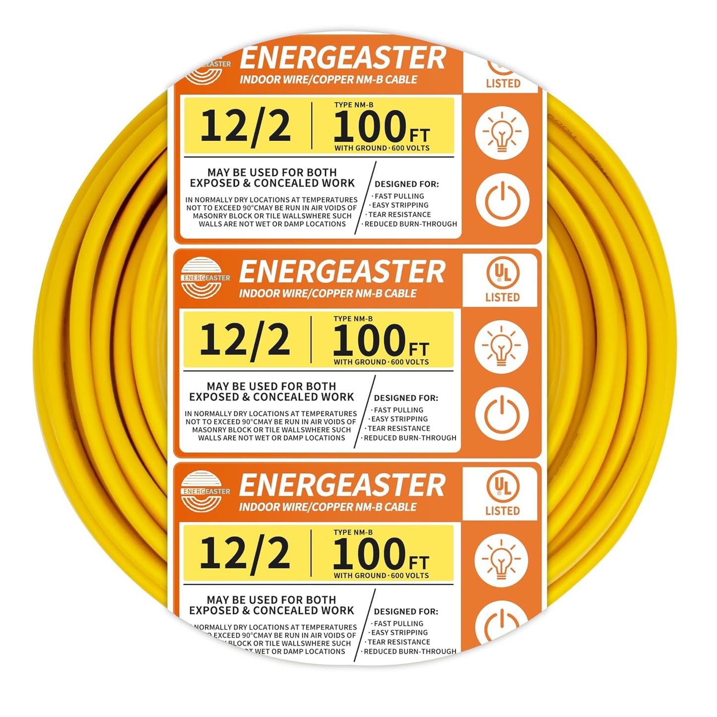 Solid Indoor 12/2 NMB Cable 100ft Coil for Electrical Wiring