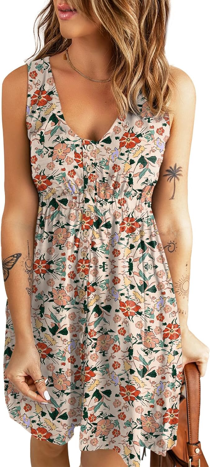Acelitt Women Summer Casual Sleeveless Button Down Dresses