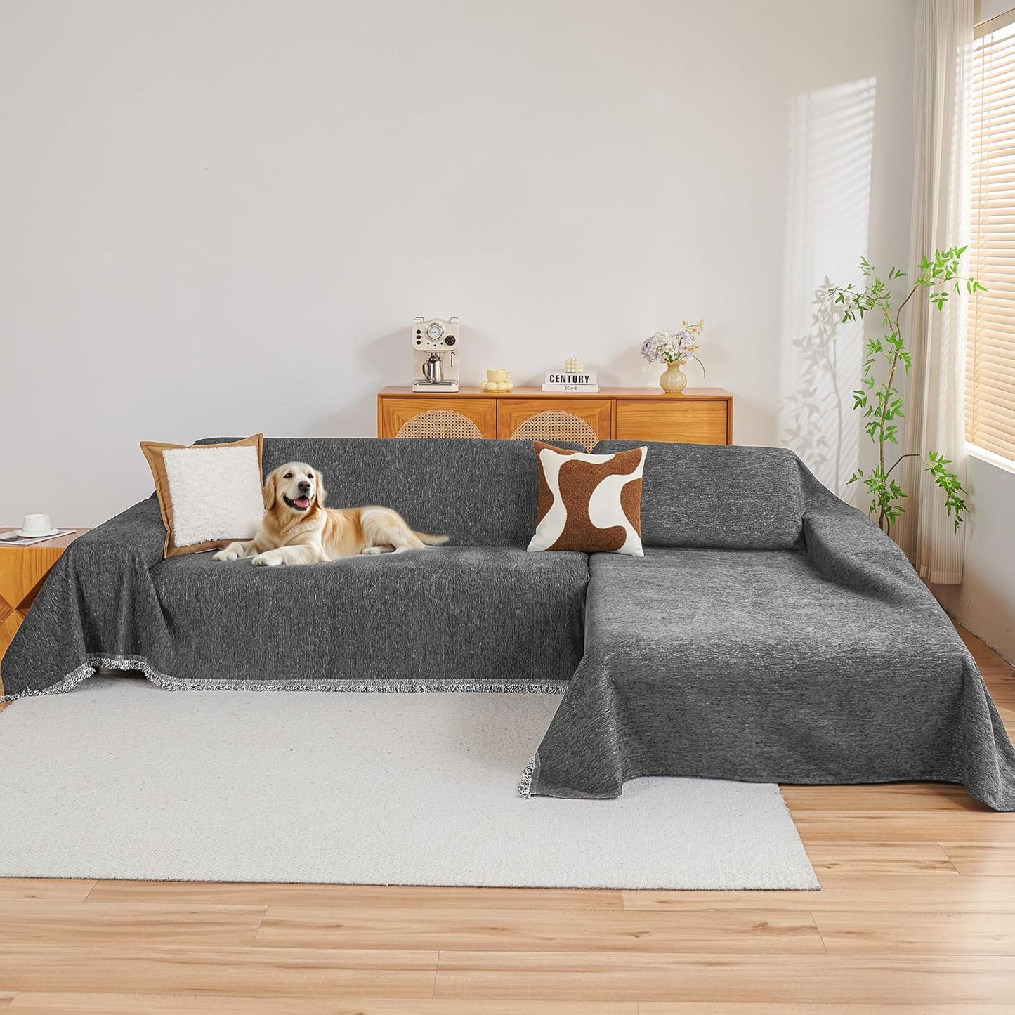 MYSKY HOME Couch Cover for Sectional Sofa - Dark Grey Protector