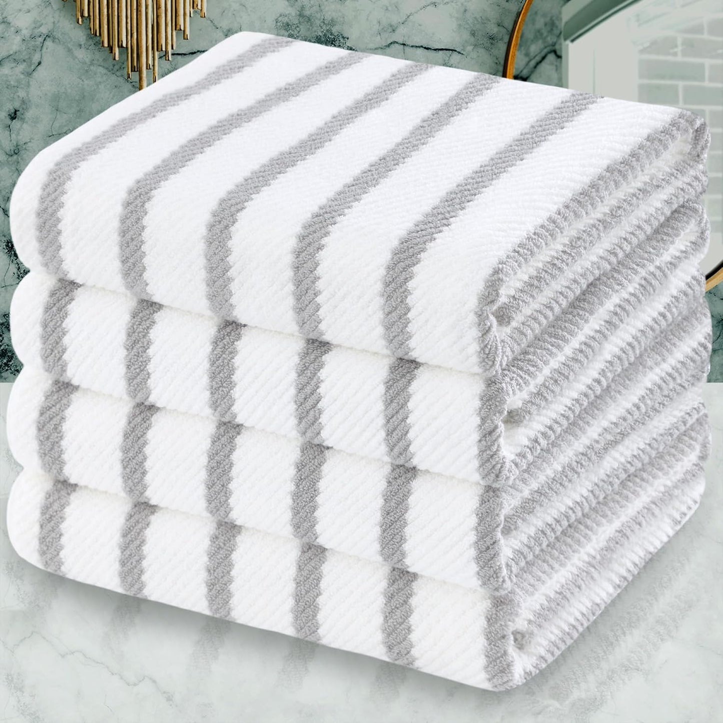 Grey and White Bath Towels Set - Soft, Lightweight, Quick Dry