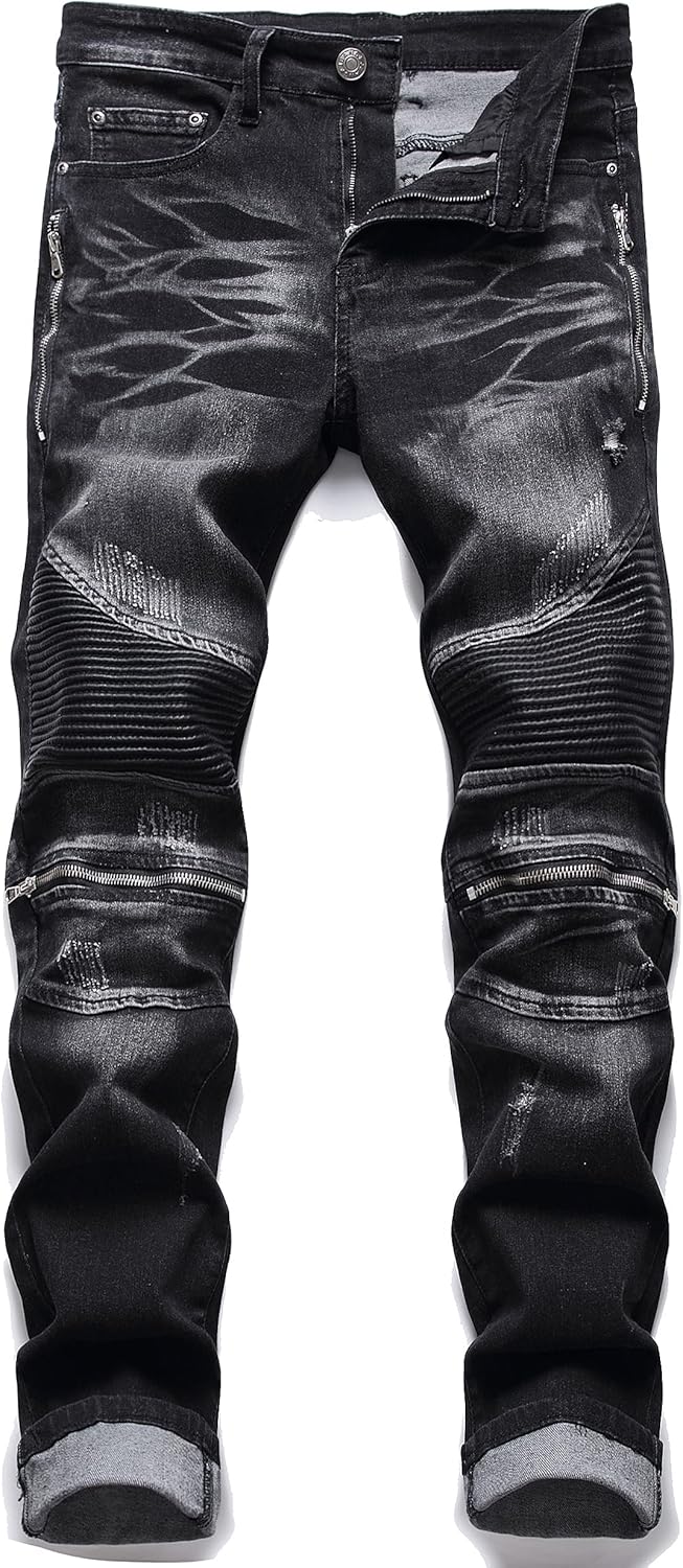 AITITIA Men's Biker Zipper Deco Washed Straight Fit Jeans Review