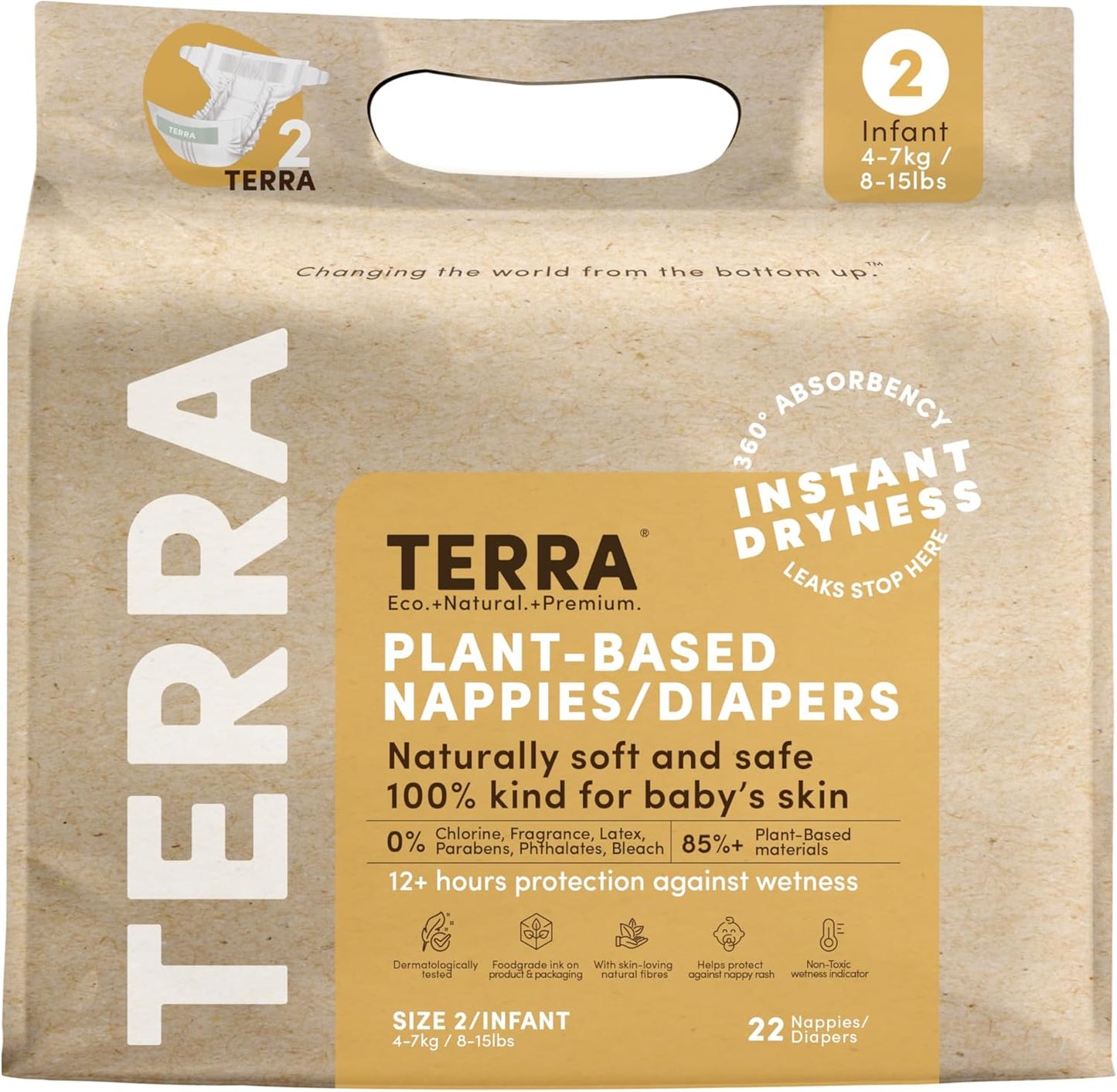Terra Size 2 Diapers: 85% Plant-Based, Ultra-Soft, Chemical-Free