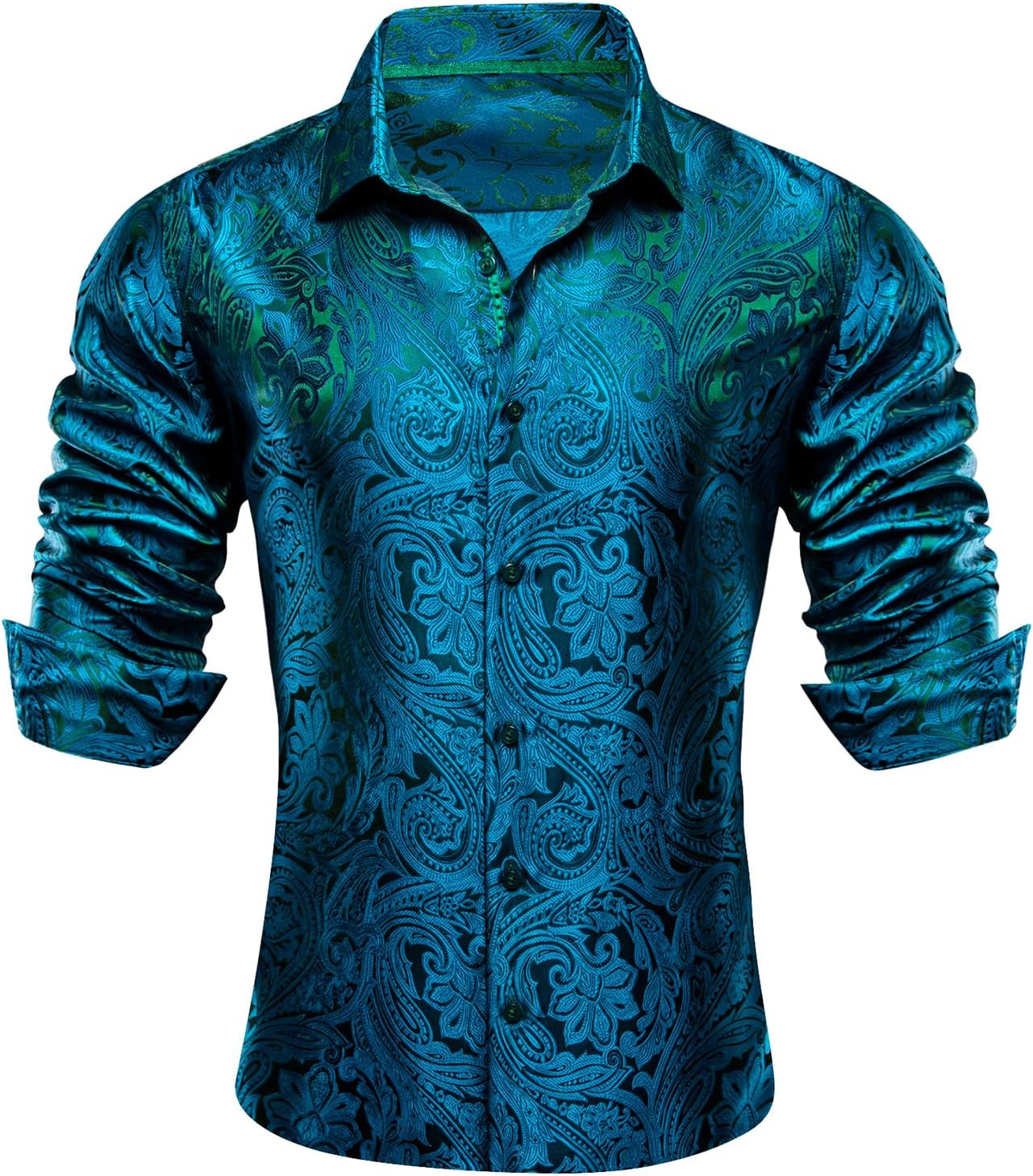 Barry.Wang Men Dress Shirts Paisley 70s Disco Style Top