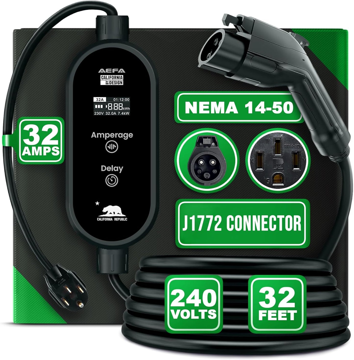 AEFA Level 2 EV Charger: Portable & Powerful 32A for Home Charging