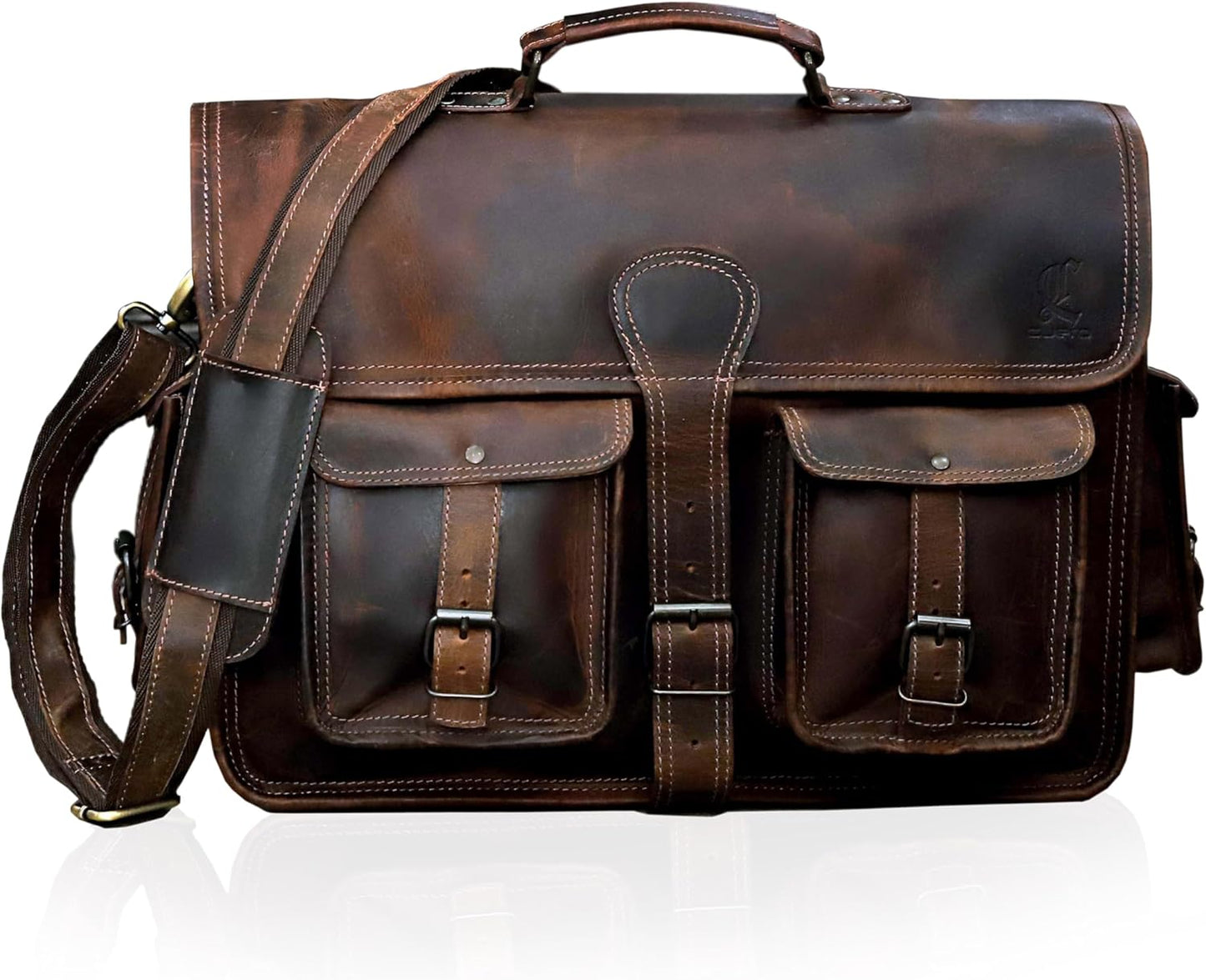 Genuine Leather Briefcase Work Bag for Men and Women 18 Inch