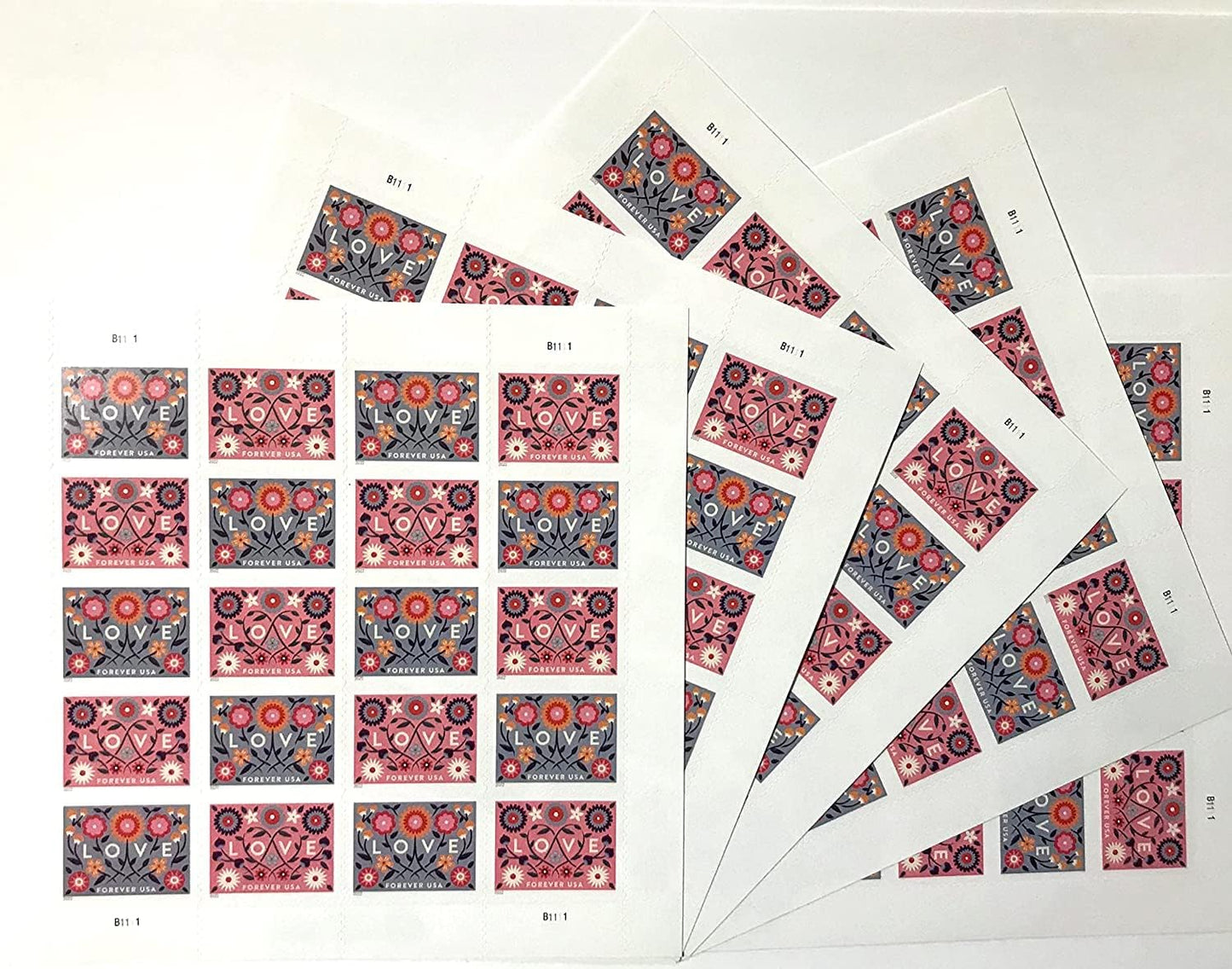 100 Love Postage Stamps for Forever Mailing Hearts & Flowers