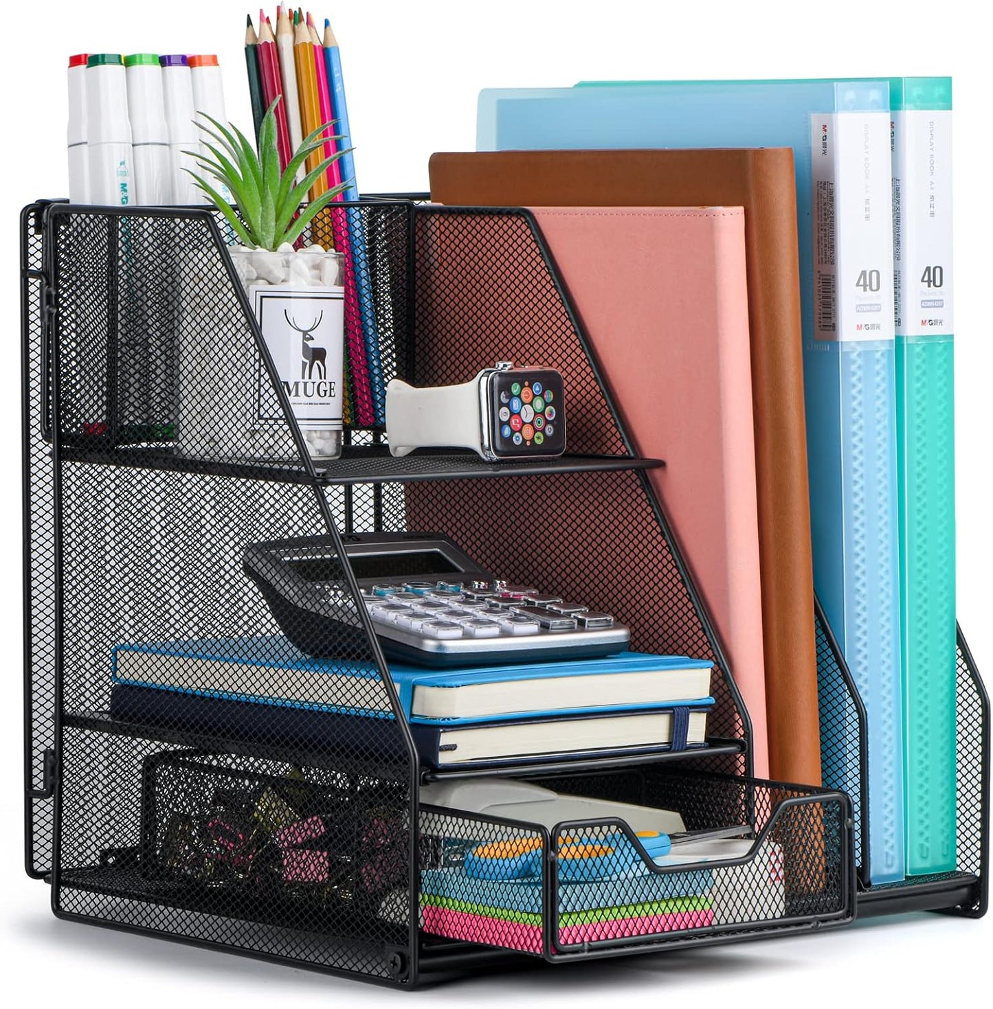 Topwey Desk Organizer: 2-Tier File Tray & Drawer for Ultimate Desk Organization