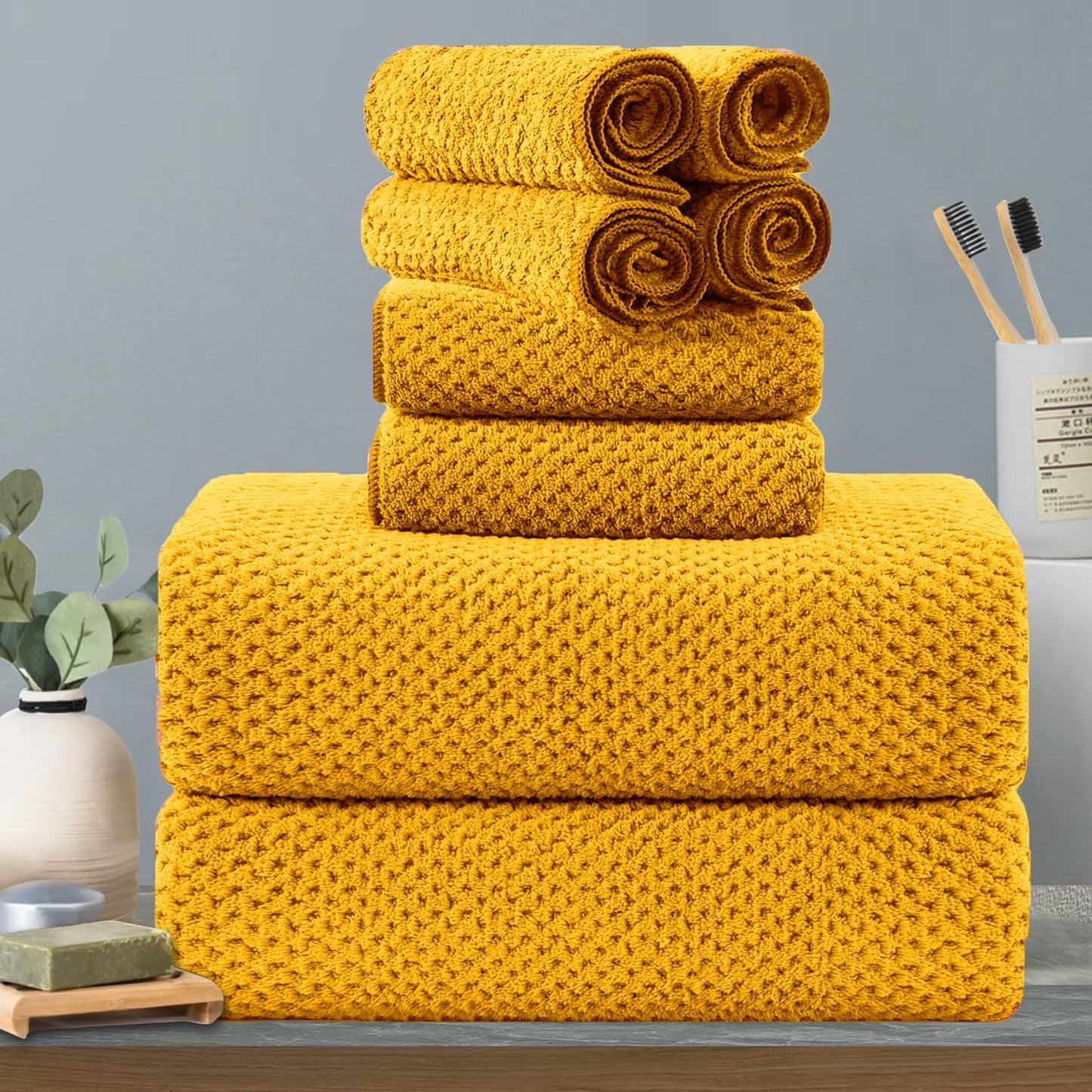 8-Piece Yellow Bath Towels Set for Luxury and Comfort