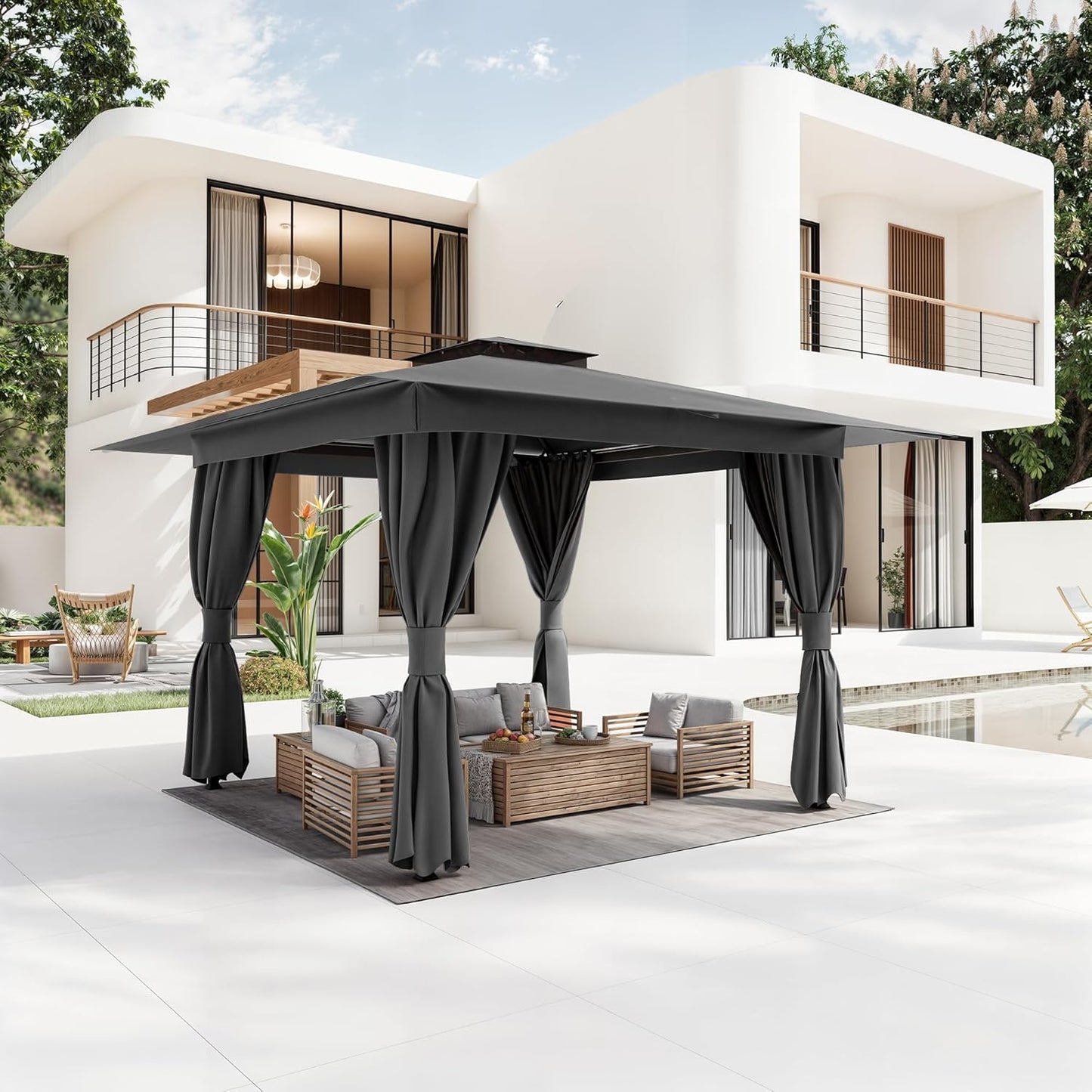 YOLENY 8ftx8ft Outdoor Gazebo for Patio with Double Roofs