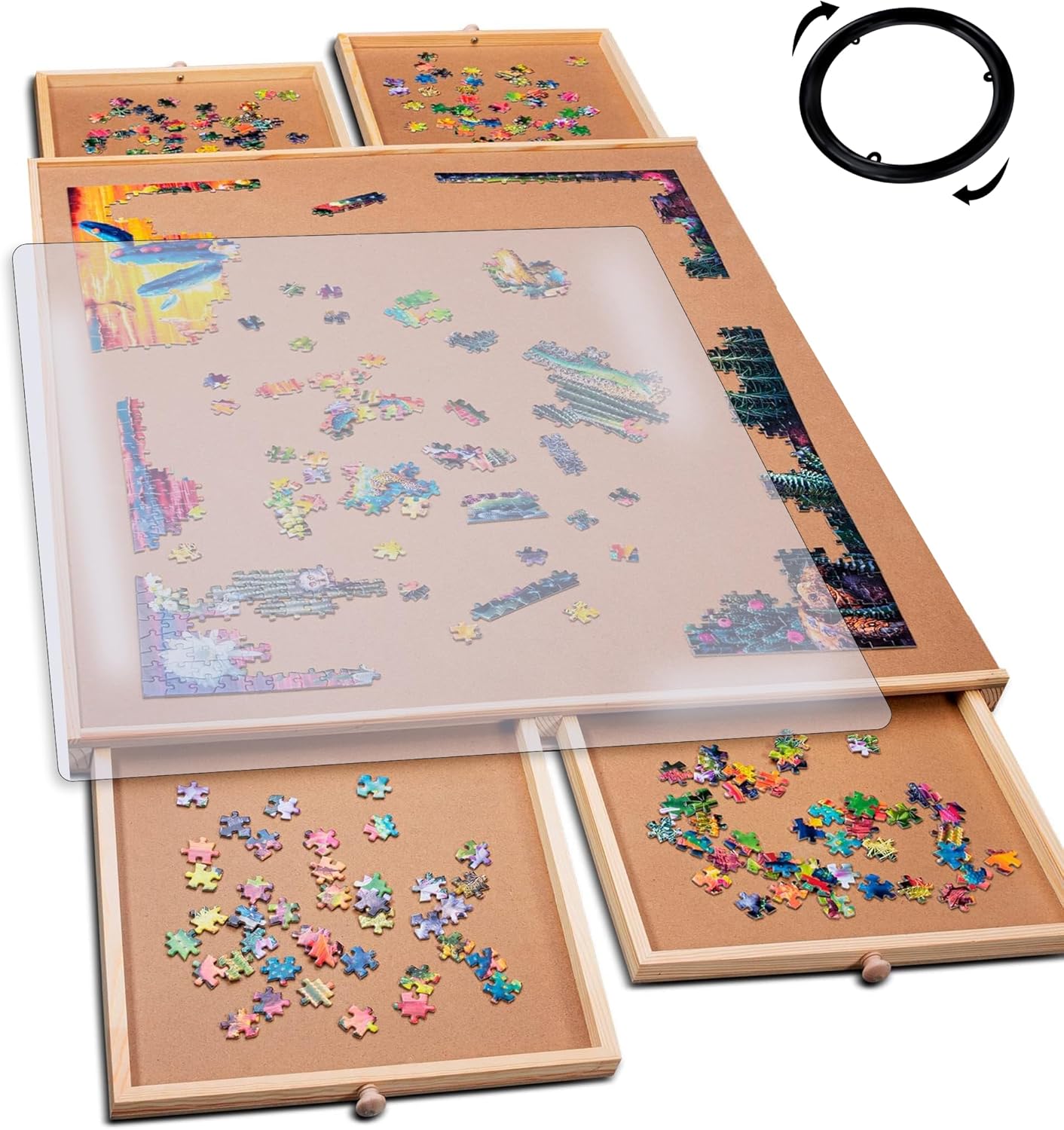PlayVibe 1000 Piece Rotating Puzzle Board with Drawers and Cover