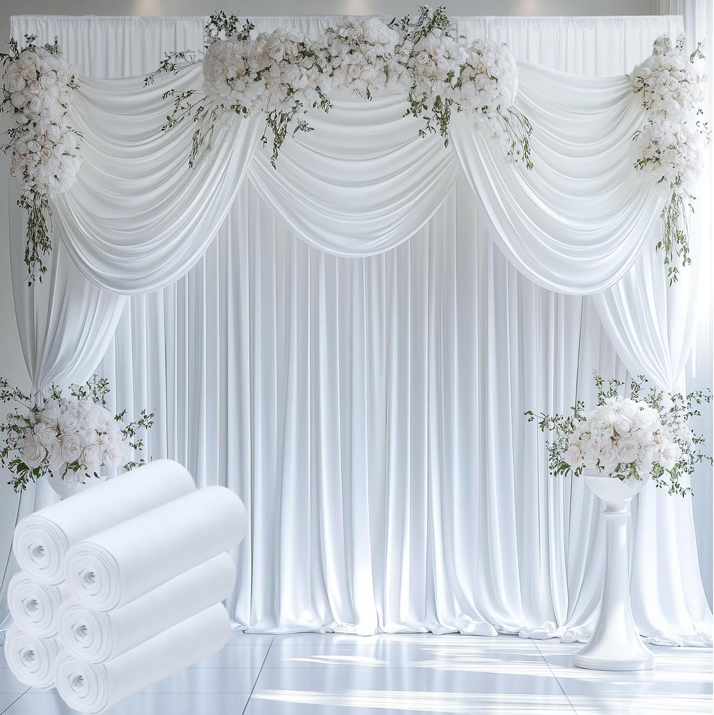 50ftx12ft Wrinkle Free White Backdrop Curtain for Events