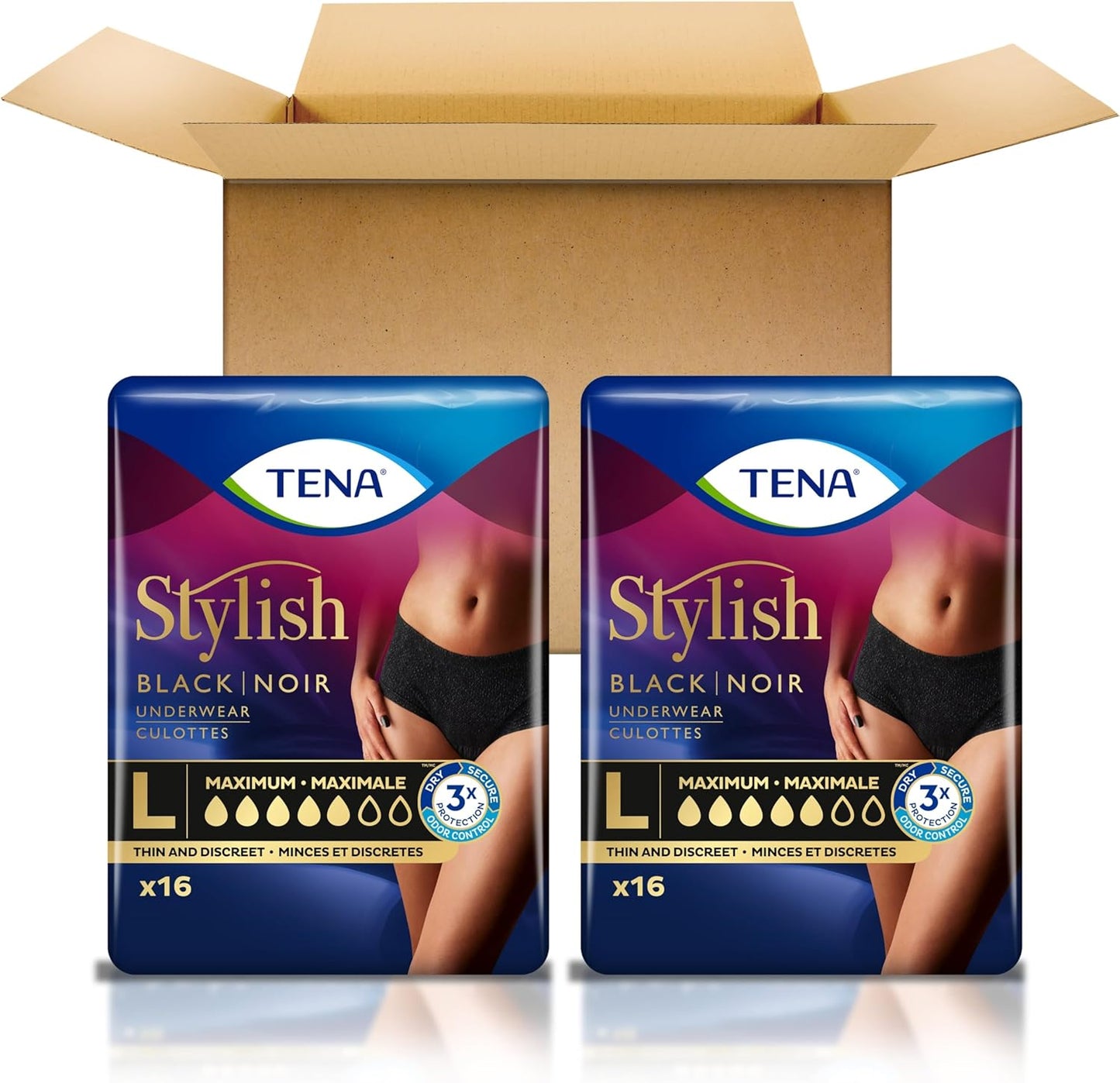 TENA Stylish Black Women's Incontinence Underwear, Maximum Absorbency