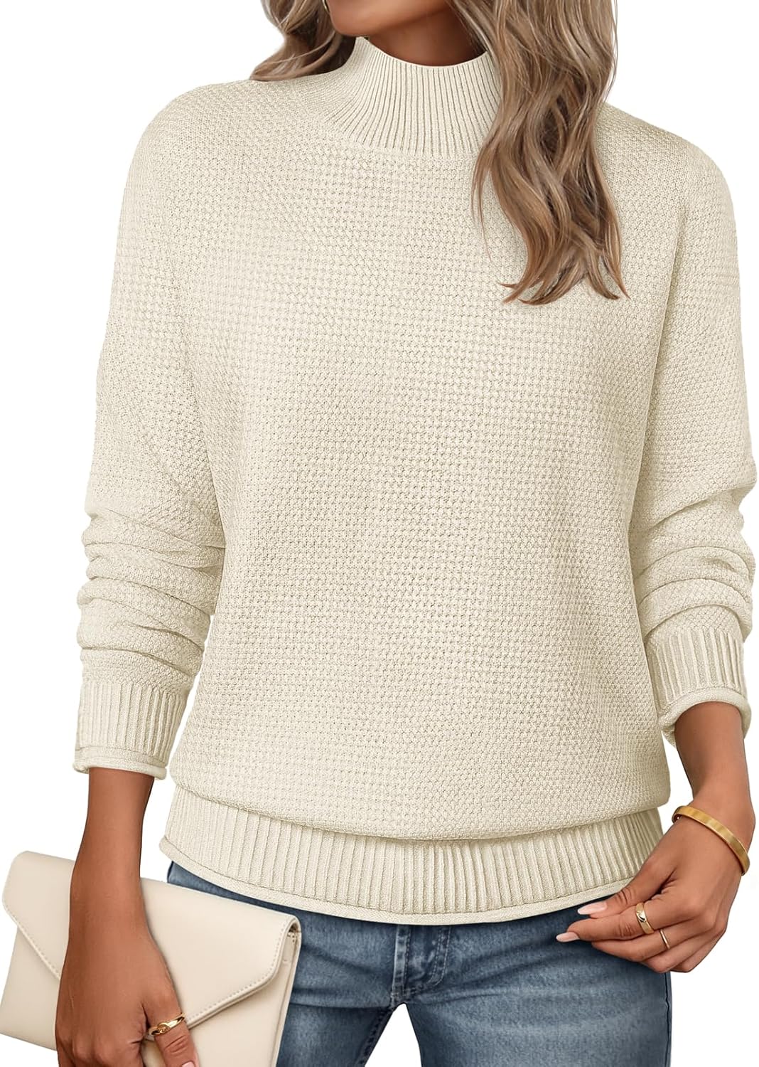 MEROKEETY Women's Turtleneck Long Sleeve Sweater for Fall