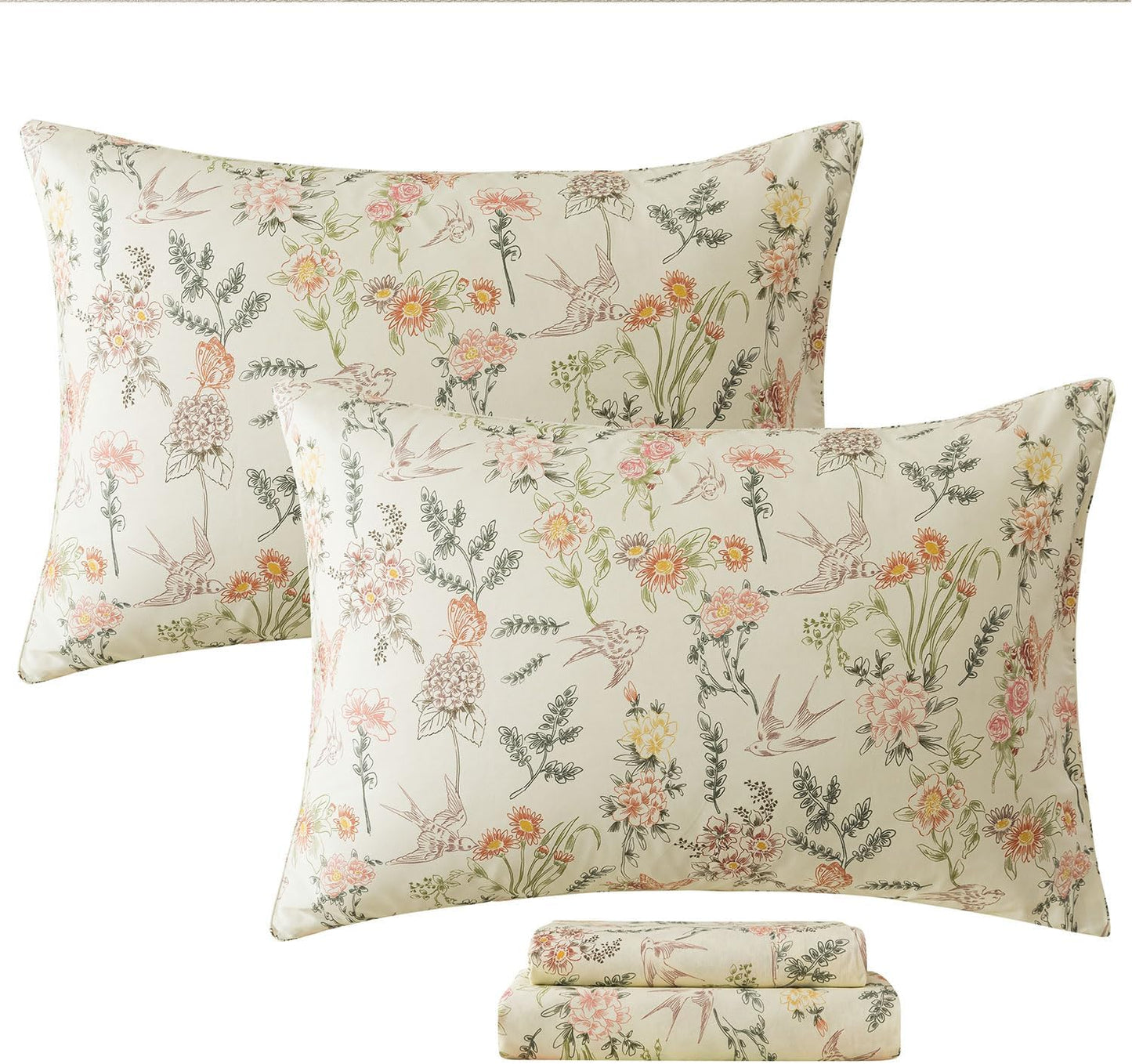 FADFAY California King Sheet Set with Floral & Butterfly Design