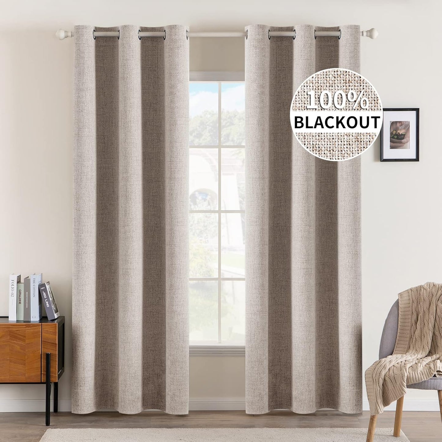 MIULEE Linen Blackout Curtains for Complete Room Darkening