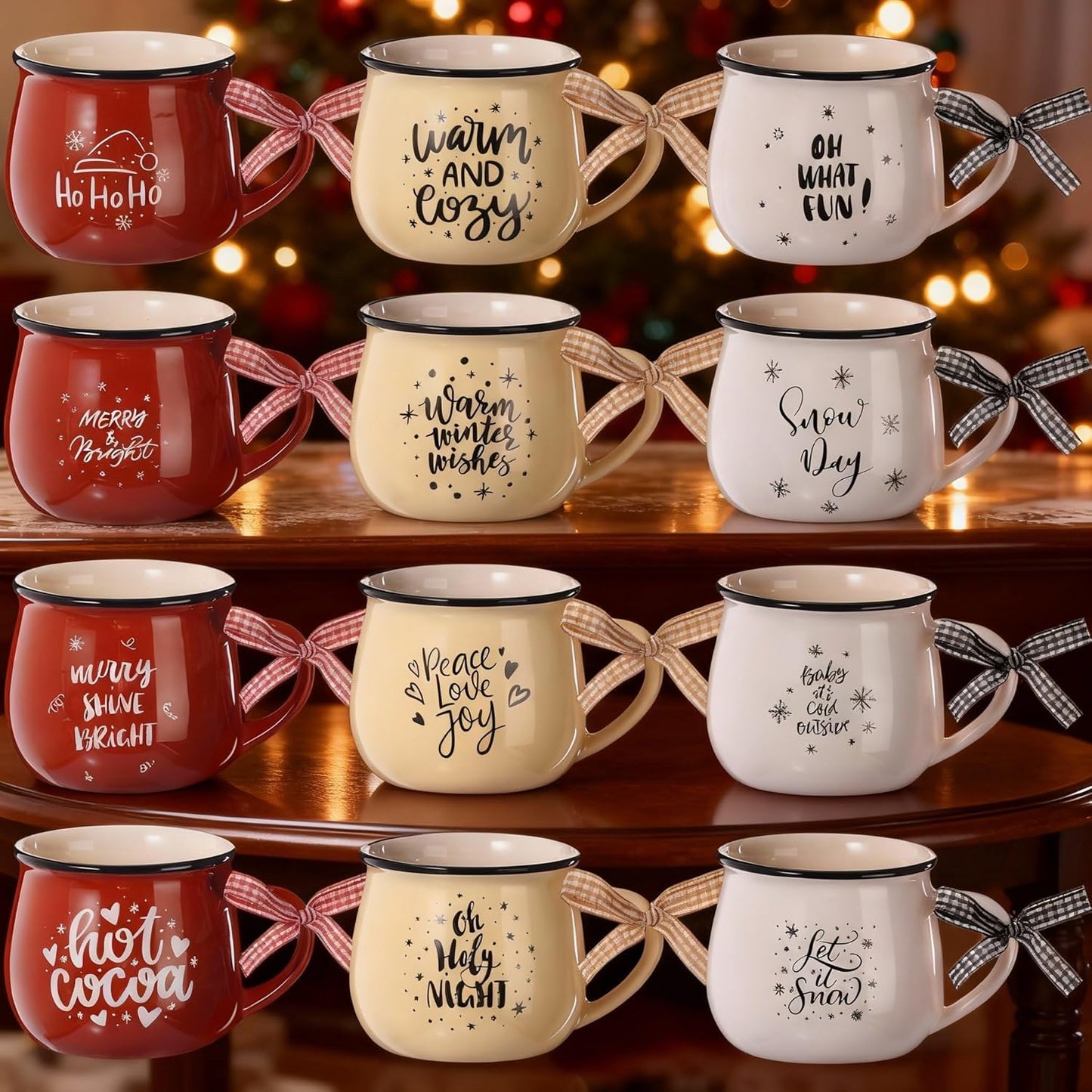 12pcs Christmas Coffee Mugs Set for Holiday Gift and Decor
