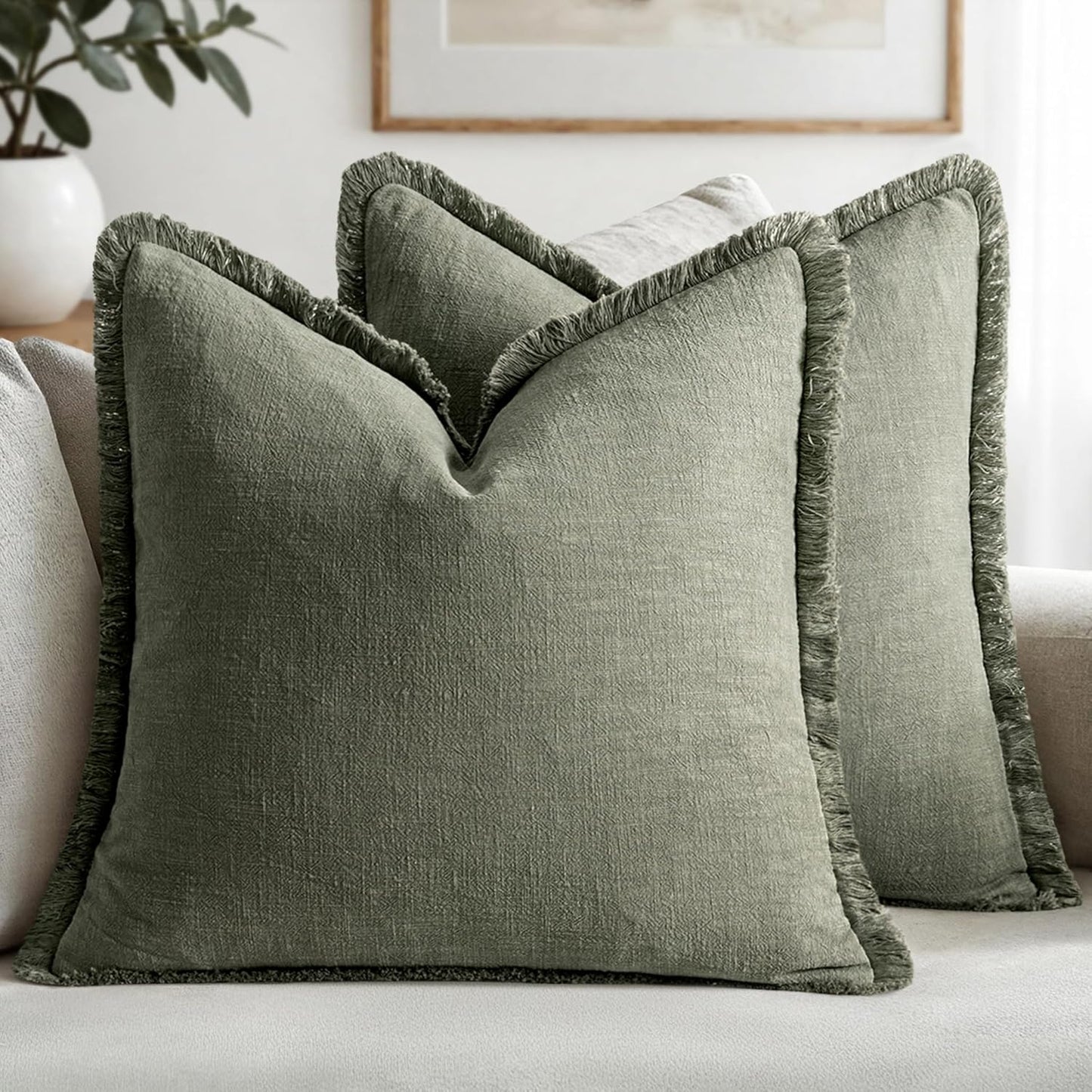 MIULEE Decorative Throw Pillow Covers with Boho Fringe Design