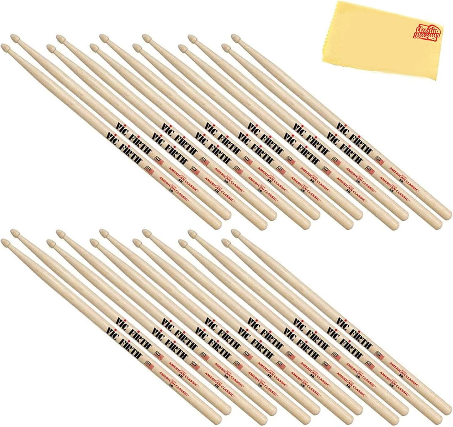 Vic Firth American Classic 5B Drumsticks - 12-Pack Bundle