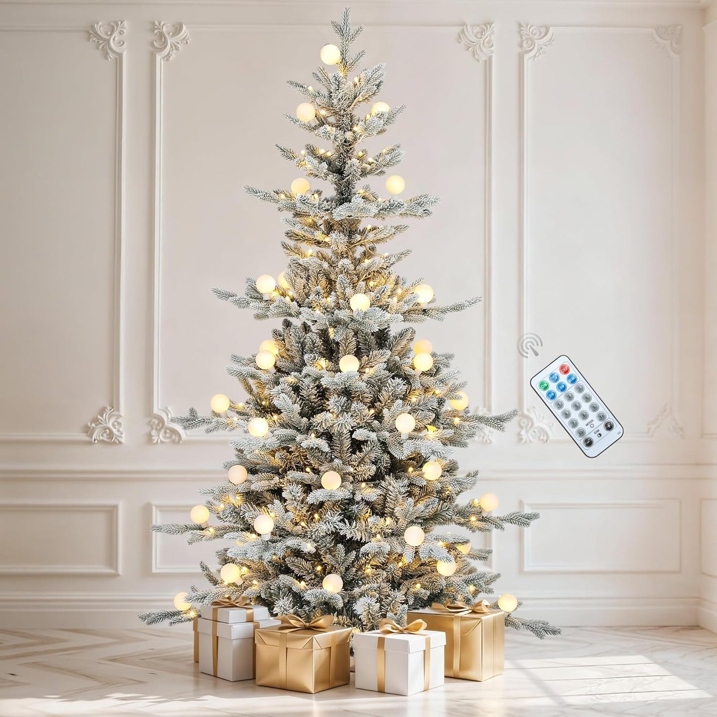 6ft Prelit Flocked Aspen Fir Christmas Tree for Holiday Cheer