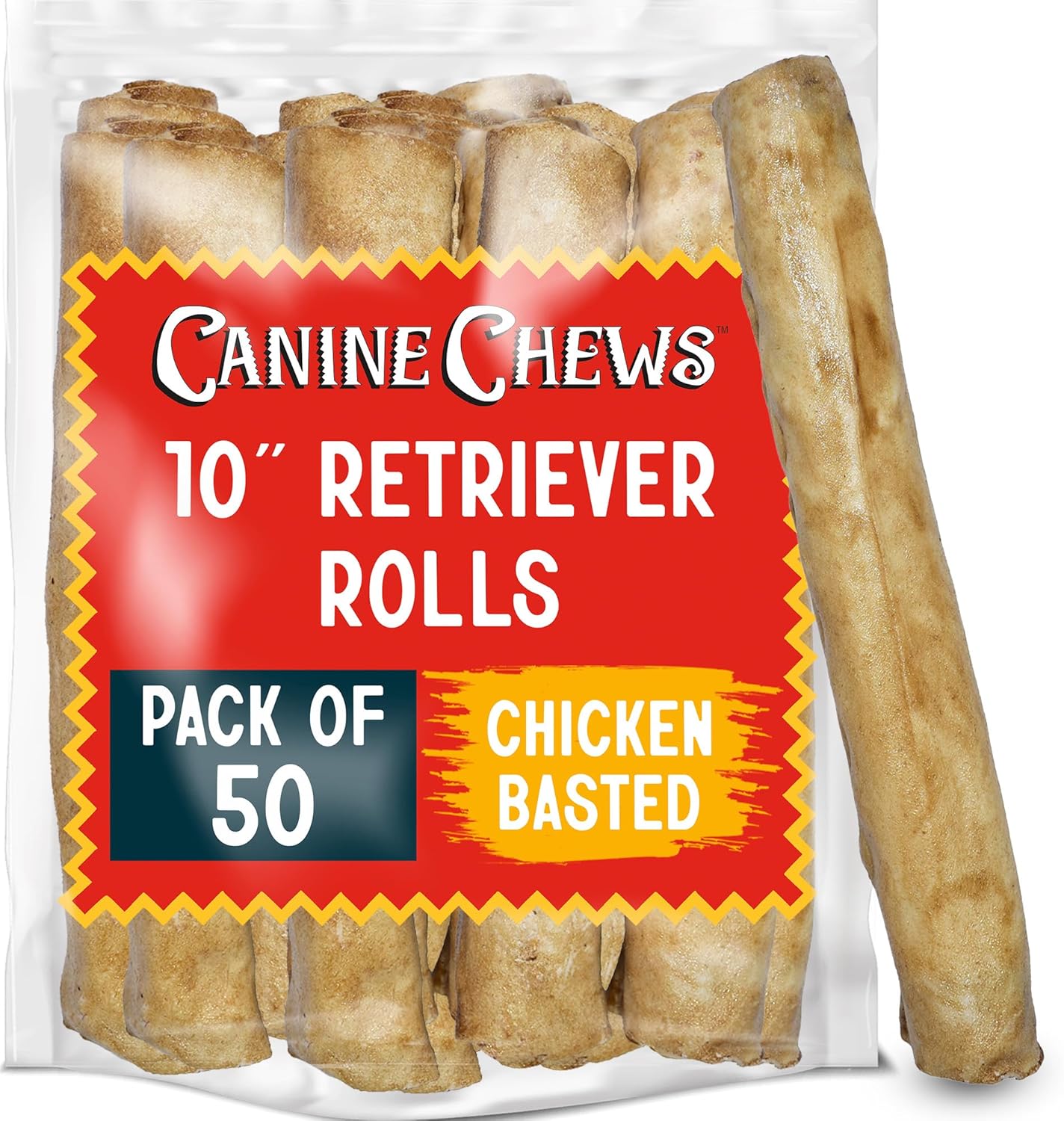 Canine Chews 10 Chicken Basted Rawhide Retriever Rolls for Dogs