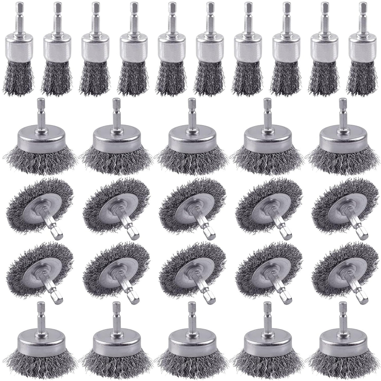30 Pack Carbon Steel Wire Wheel Brush Set for Rust Removal