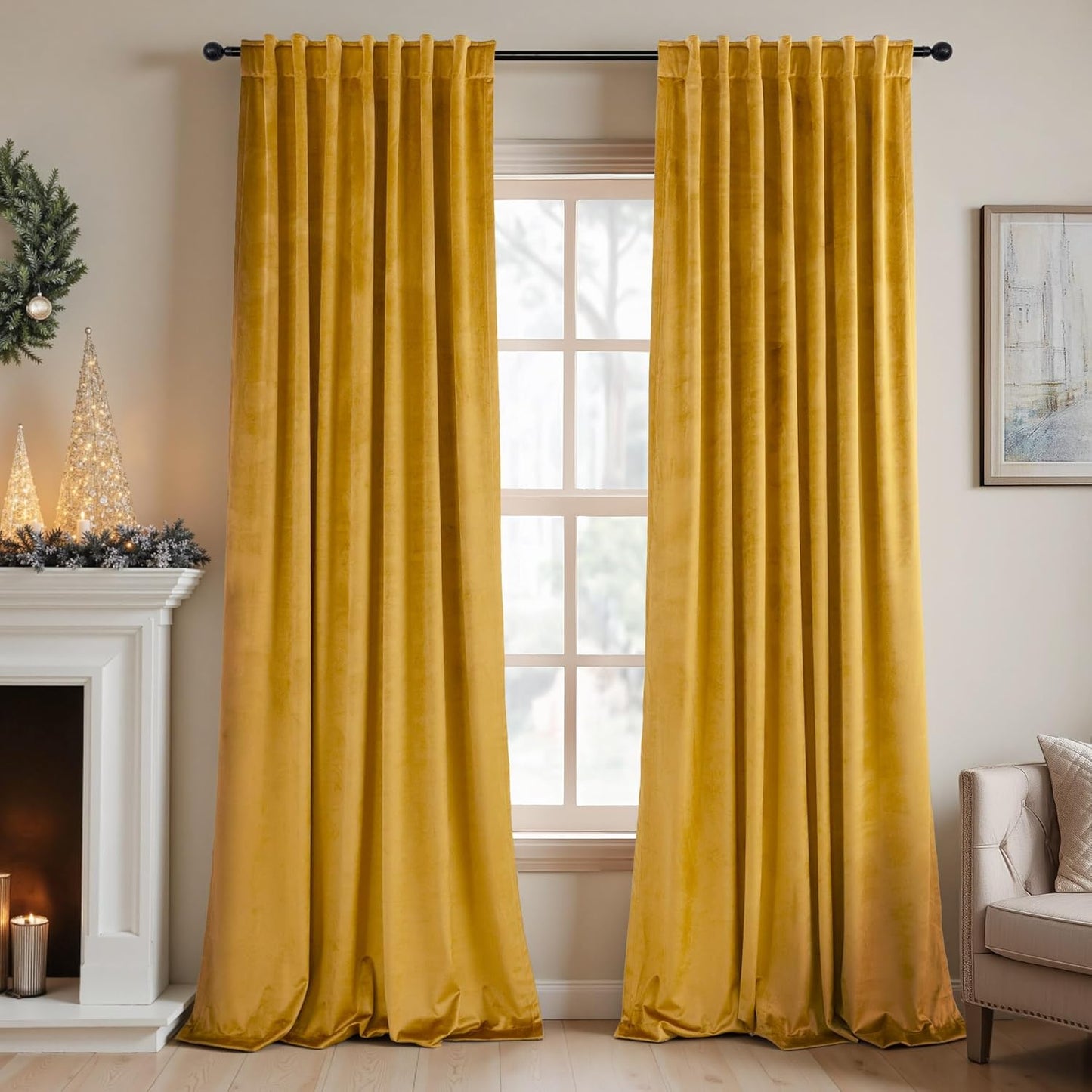 Mustard Yellow Gold Velvet Curtains for Elegant Home Decor