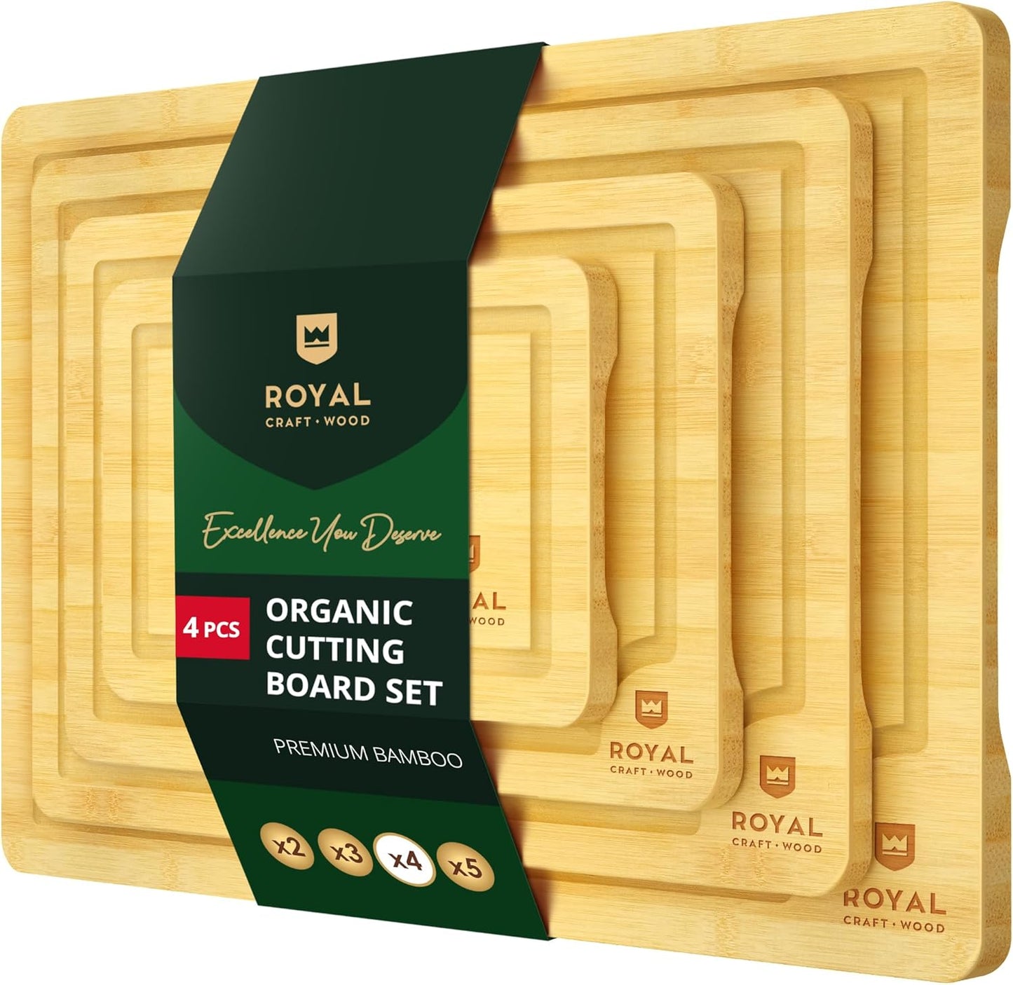 Bamboo Cutting Board Set with Deep Juice Groove for Kitchen