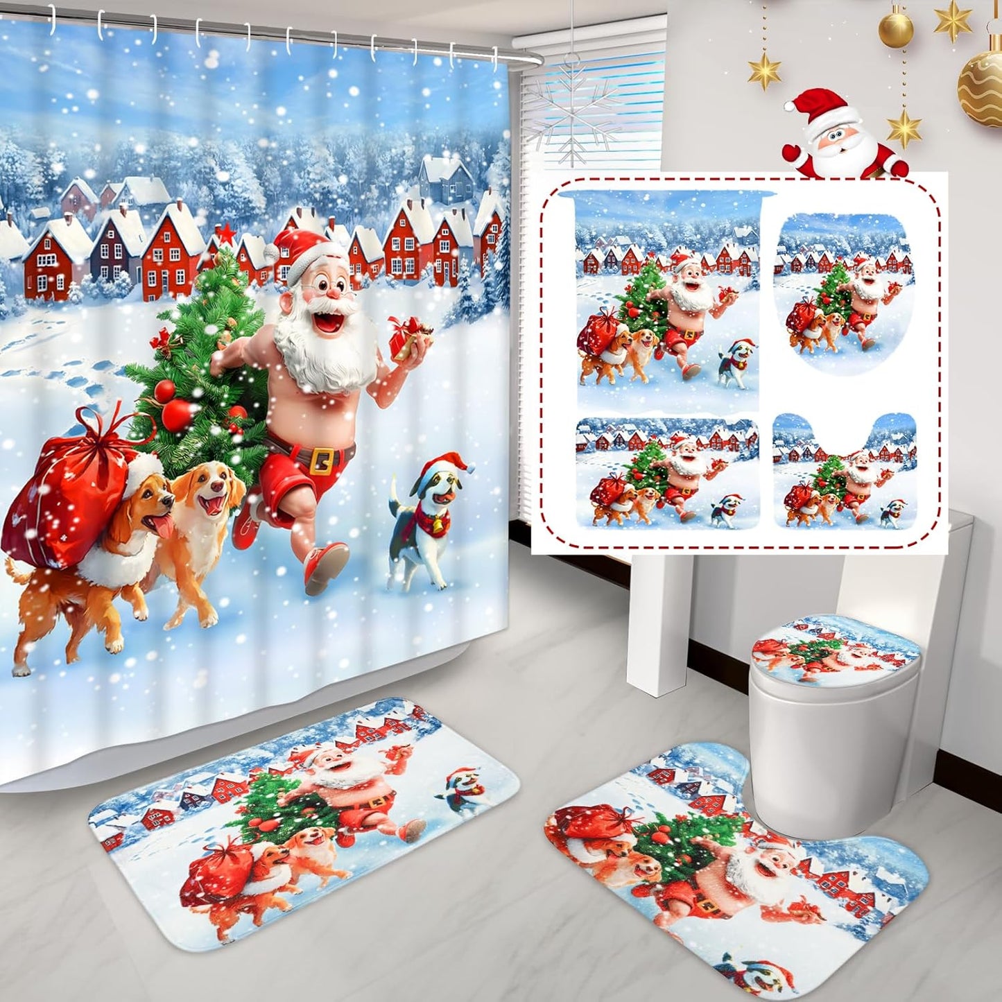 Ikfashoni 4-Pc Christmas Shower Set - Santa Theme