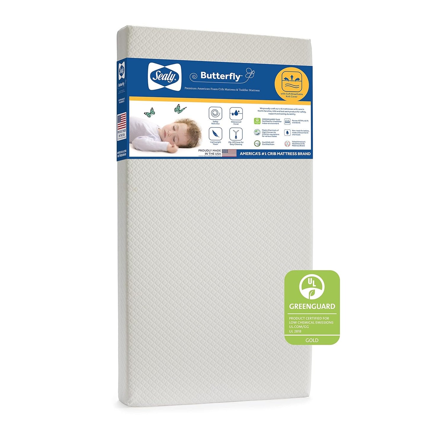 Sealy Baby Butterfly Knit Breathable Crib Mattress for Safety
