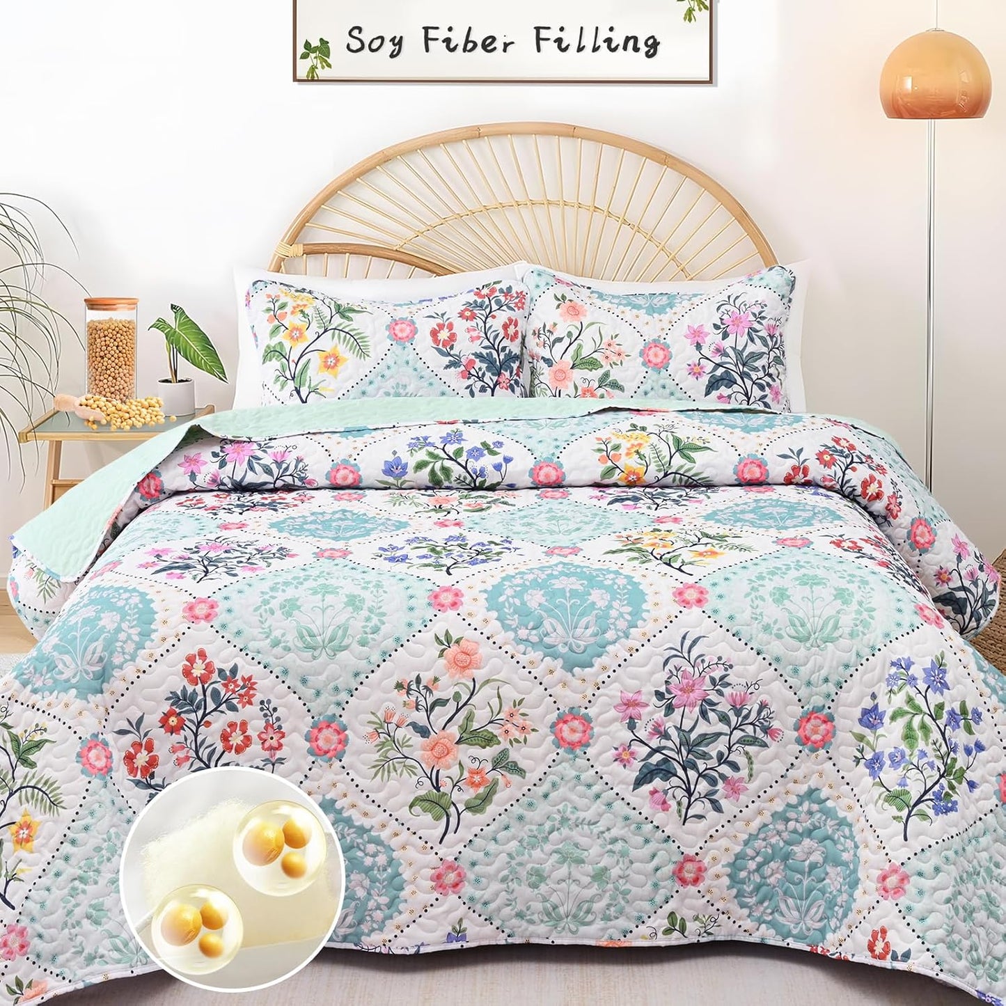 Uspring King Size Floral Quilt Set - Lightweight & Soft Bedding