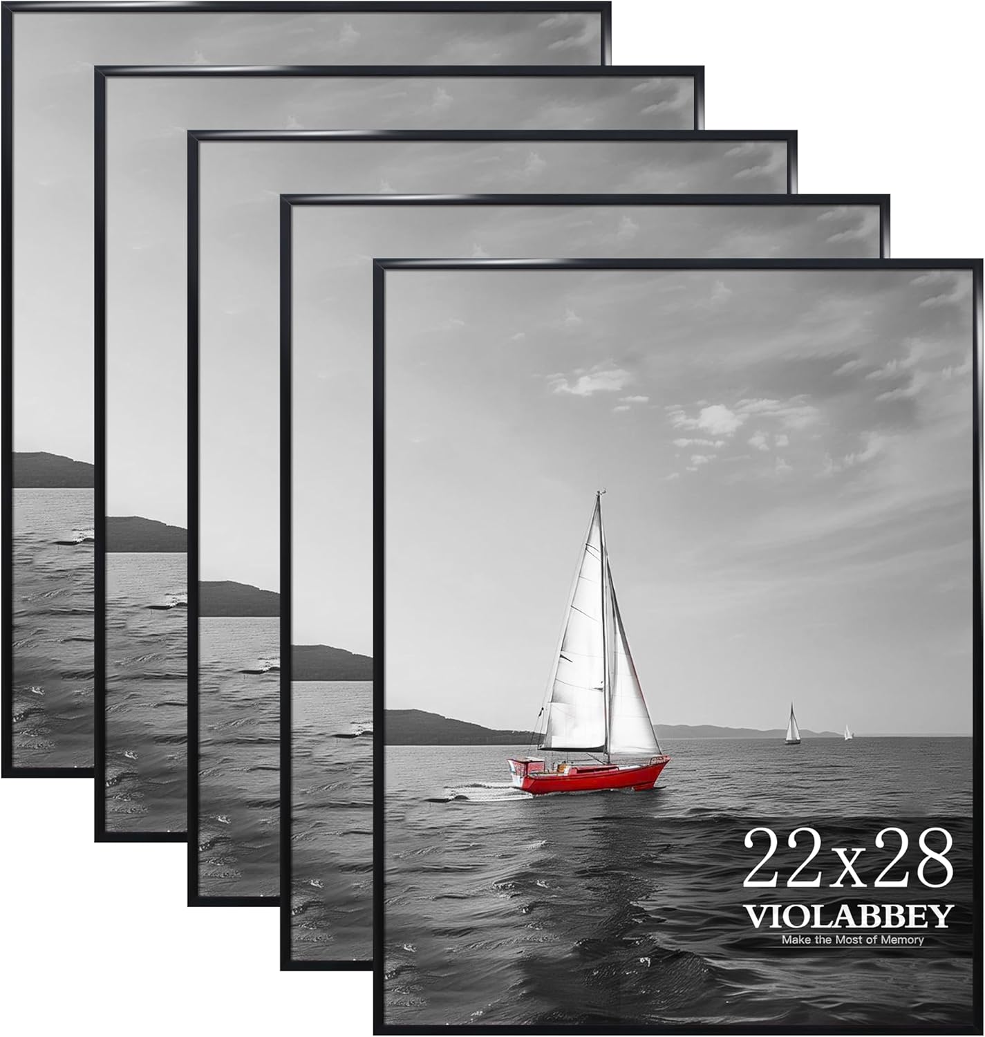 22x28 Black Picture Frames Set of 5 for Gallery Wall Display