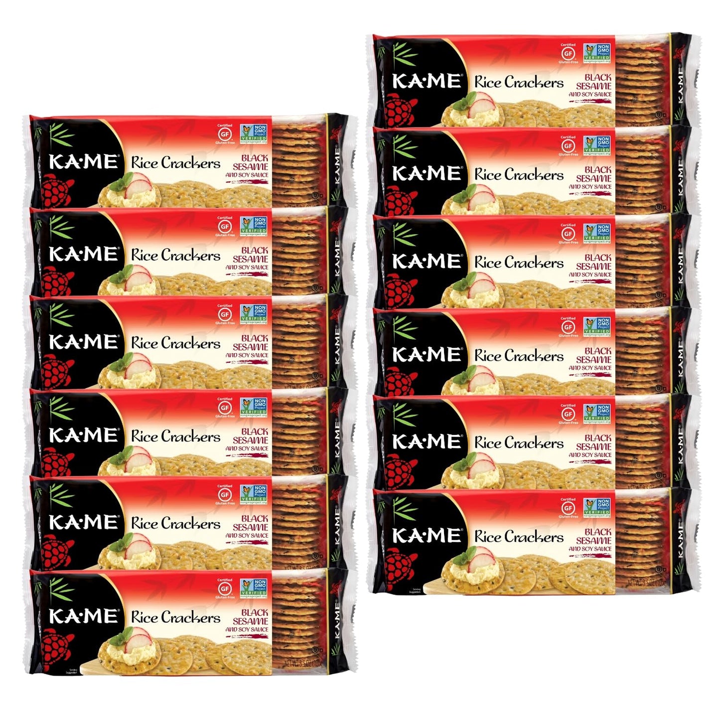 Ka-Me Rice Crackers Gluten Free Black Sesame & Soy Snacks