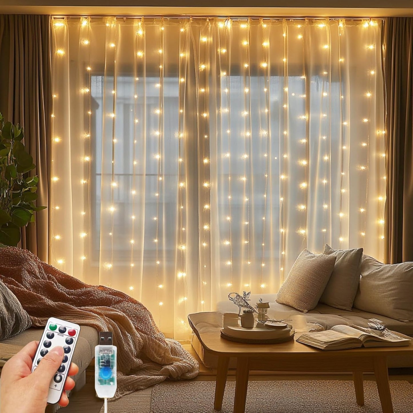 Tangle-Free 200 LED Fairy Lights with Remote Control