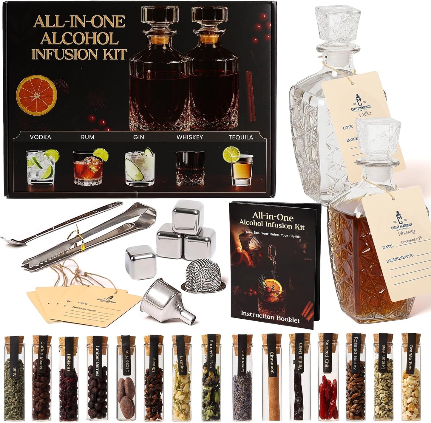 Alcohol Infusion Kit for Whiskey, Tequila, Rum, Gin & Vodka